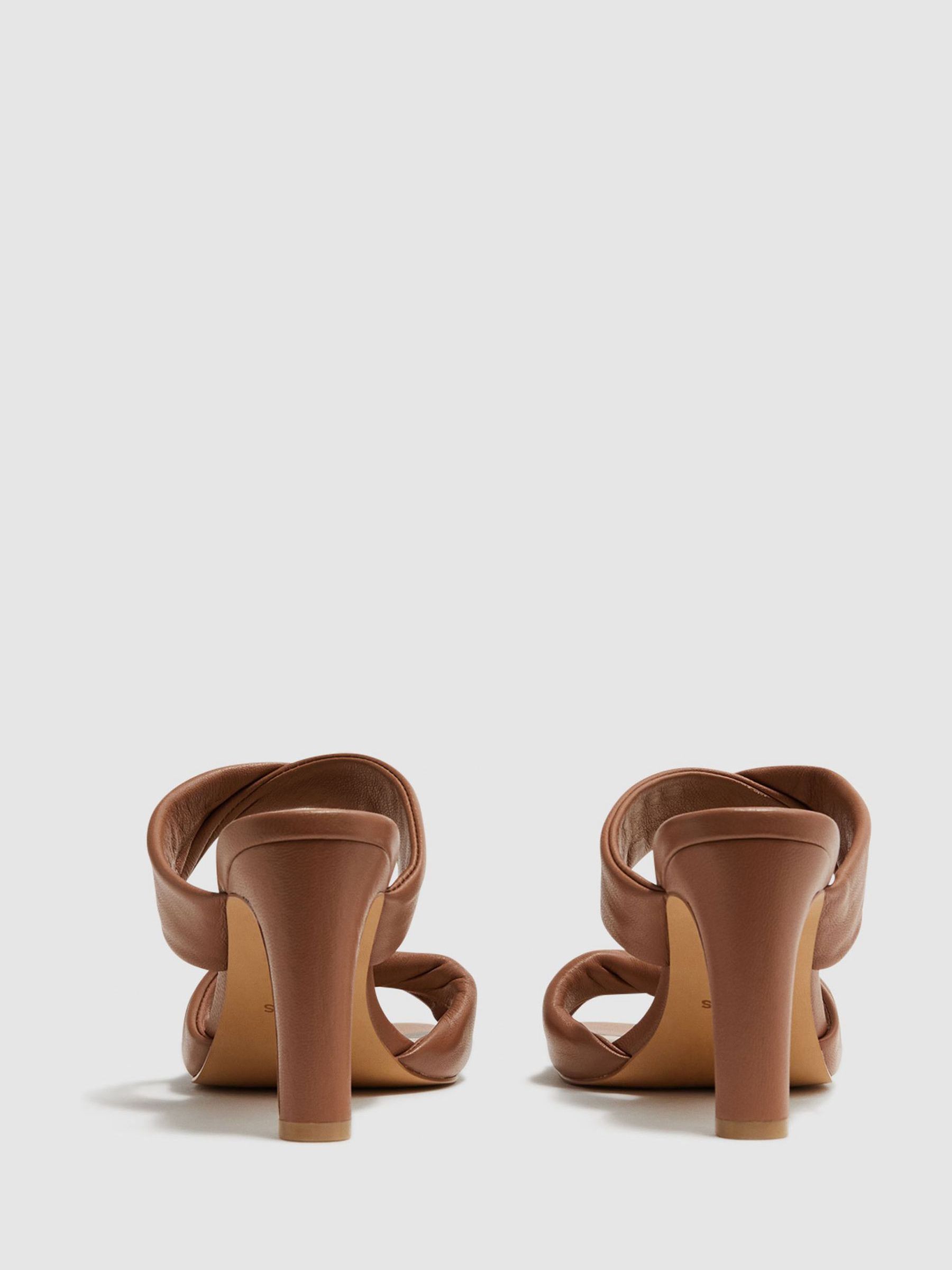 Slip on Leather Sandal Heels in Tan - Image 4 of 6