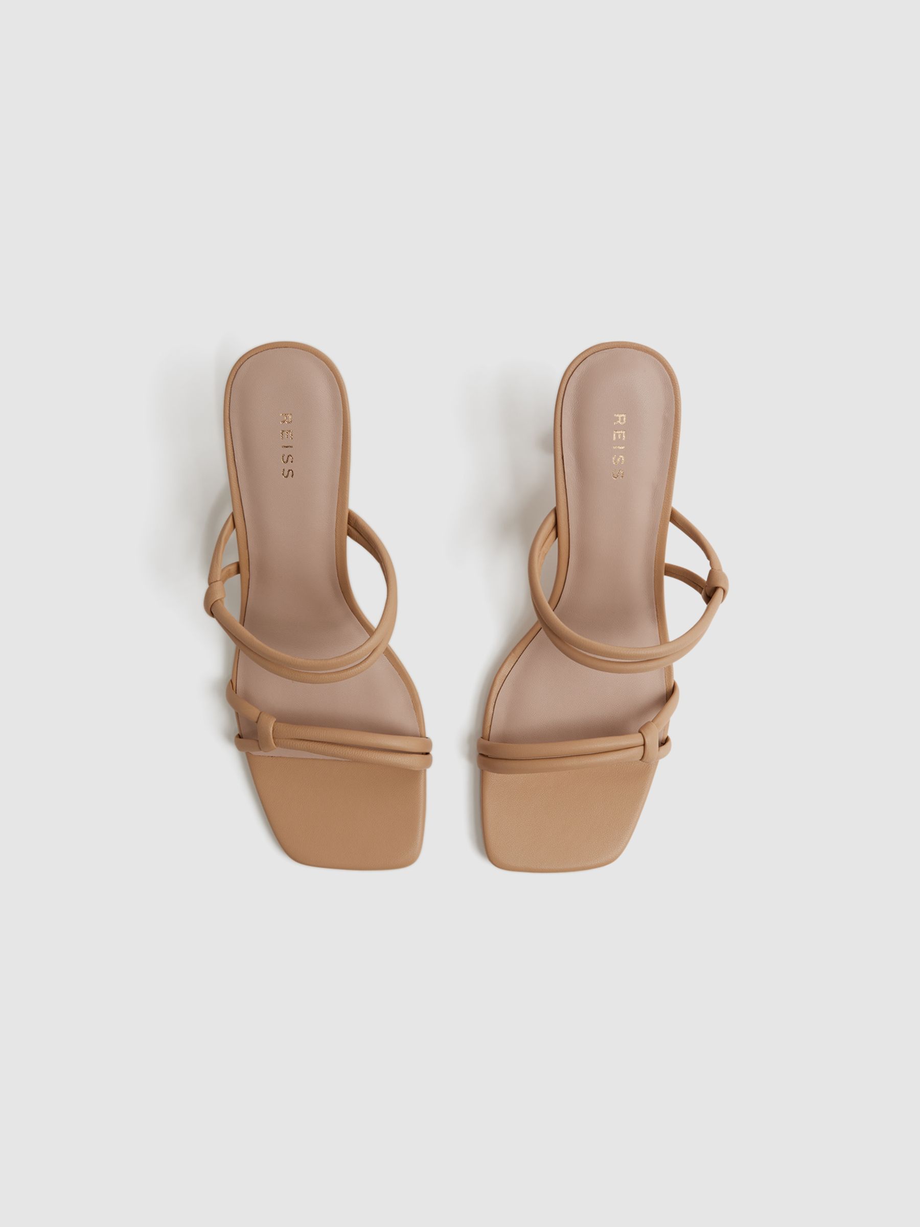 Leather Strappy Block Heels in Almond - Image 3 of 5