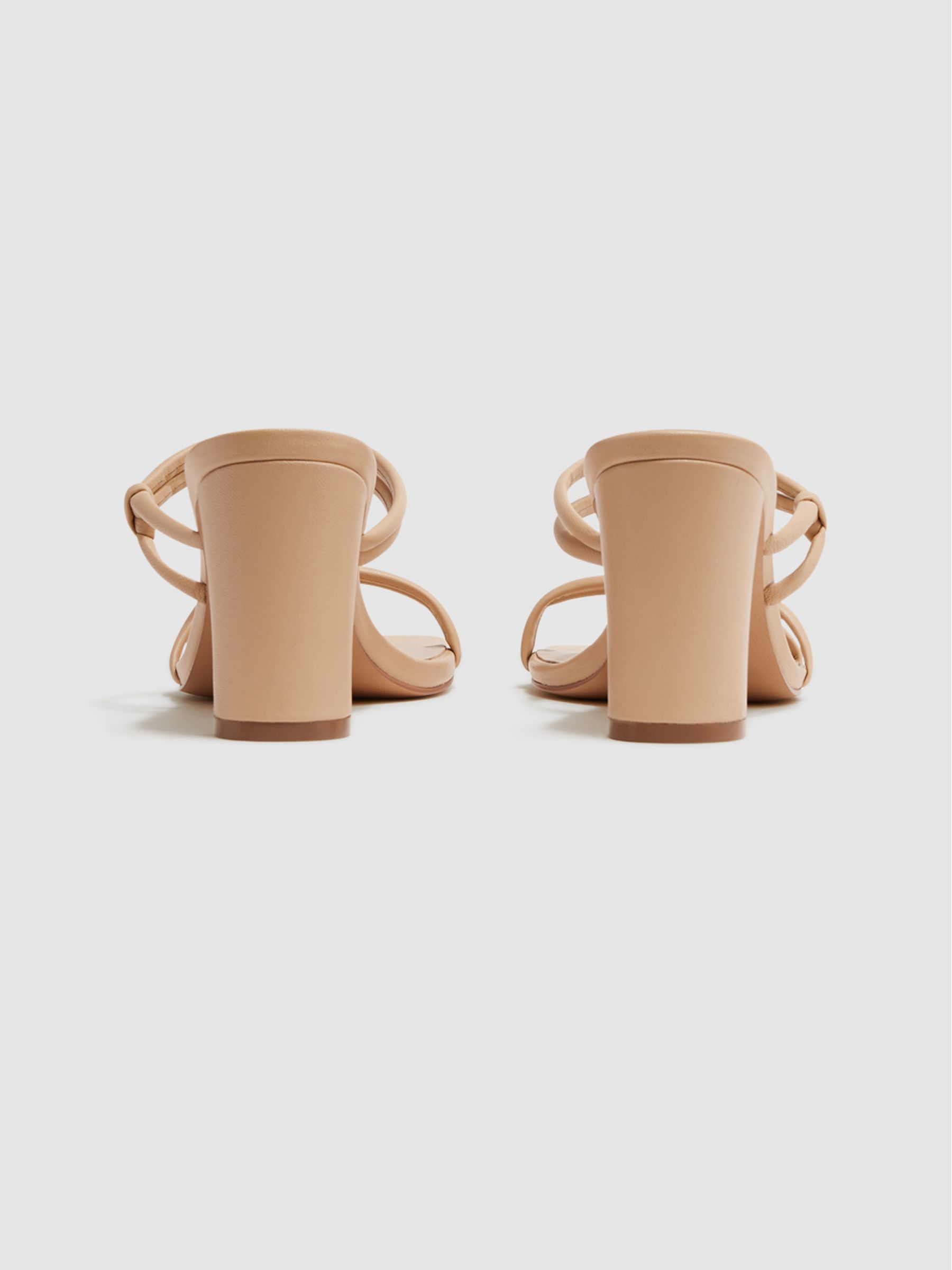 Leather Strappy Block Heels in Almond - Image 4 of 5