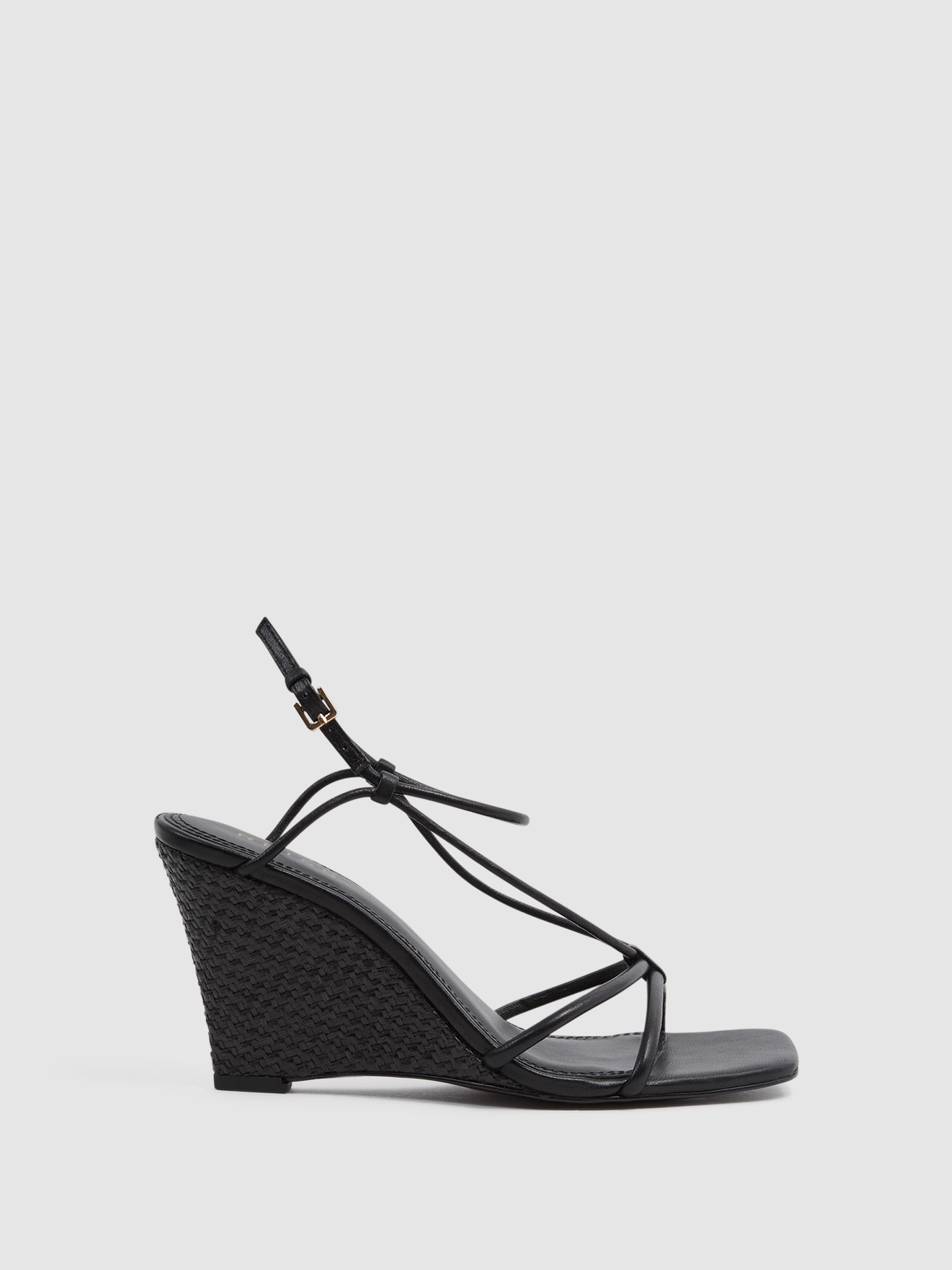 Strappy Wedge Heels in Black - Image 1 of 5 Strappy Wedge Heels in Black - Image 1 of 5