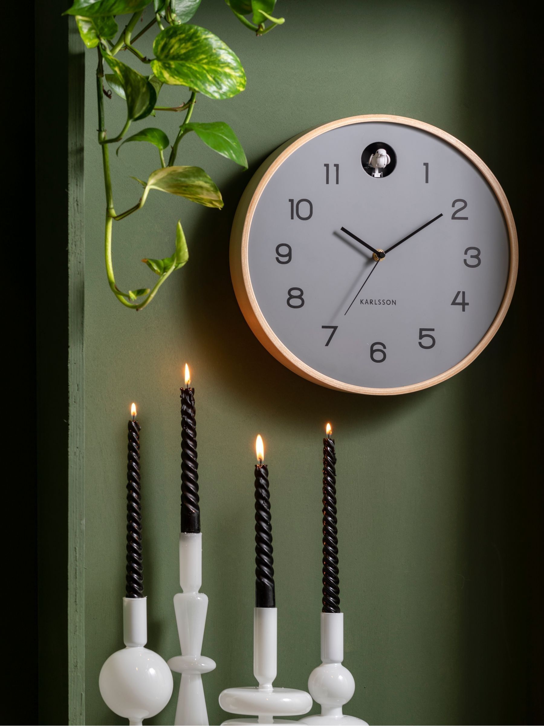 Karlsson Grey Cuckoo Birch Wall Clock - Image 1 of 3
