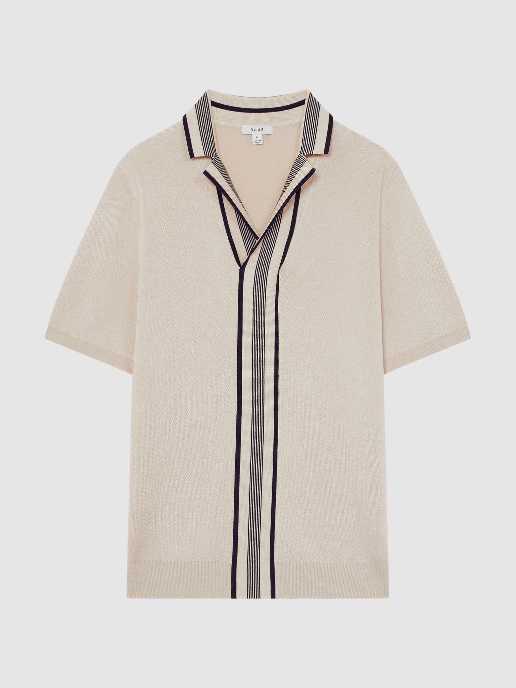 Striped Open Collar Shirt in Ecru - Image 2 of 6 Striped Open Collar Shirt in Ecru - Image 2 of 6