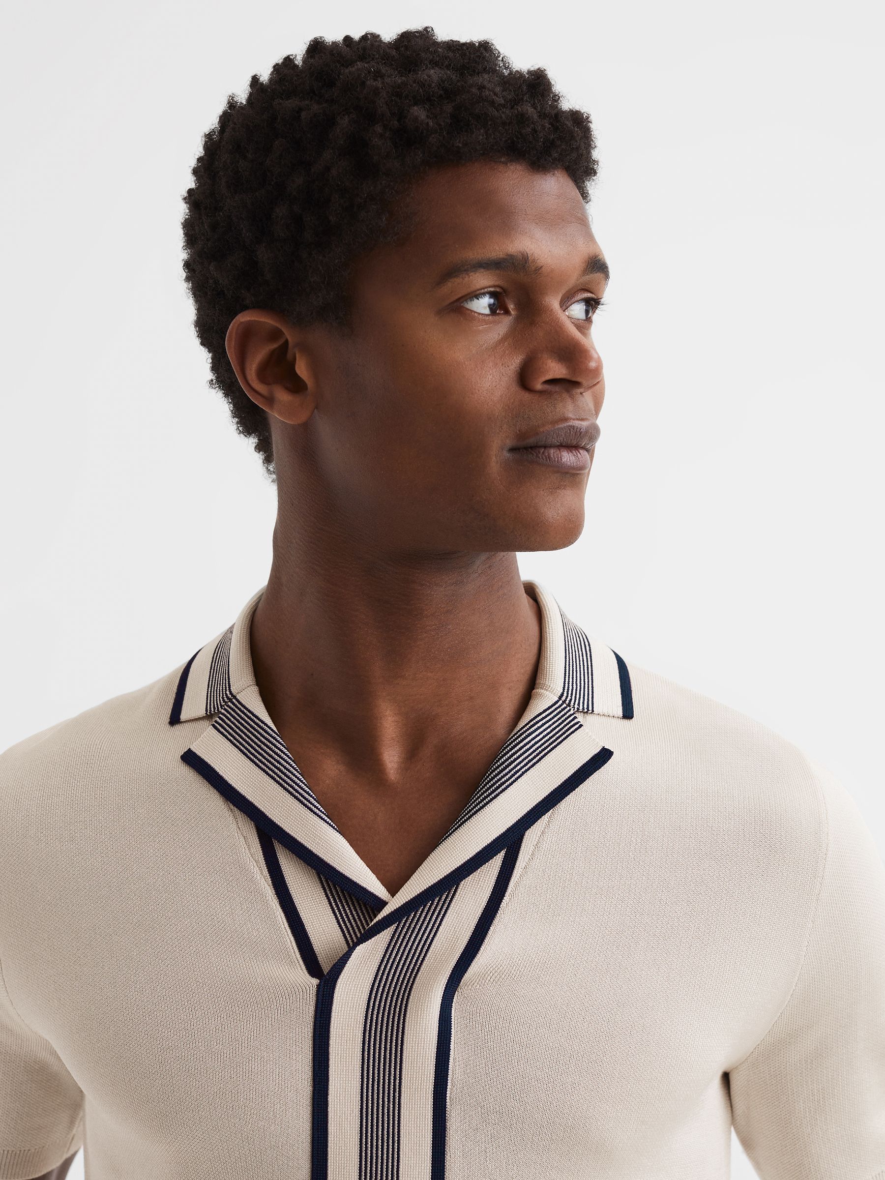 Striped Open Collar Shirt in Ecru - Image 4 of 6