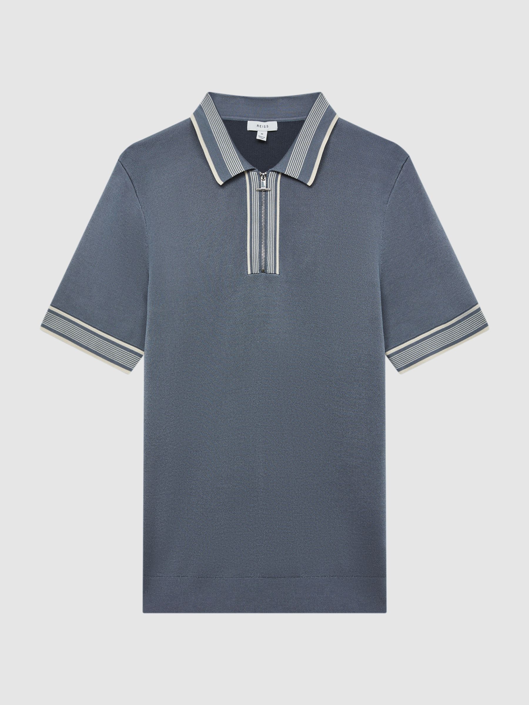 Half-Zip Striped Polo Shirt in Ashley Blue - Image 2 of 7 Half-Zip Striped Polo Shirt in Ashley Blue - Image 2 of 7