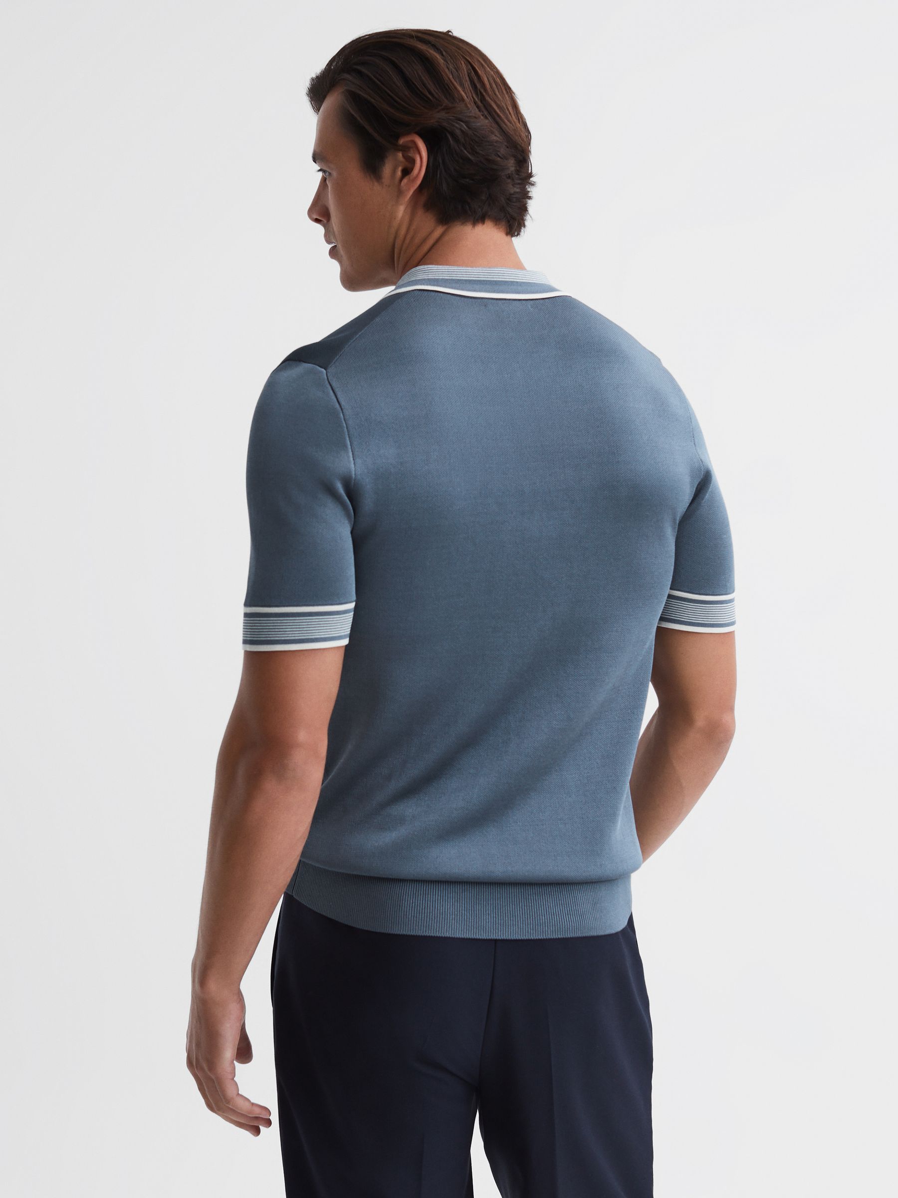 Half-Zip Striped Polo Shirt in Ashley Blue - Image 4 of 7