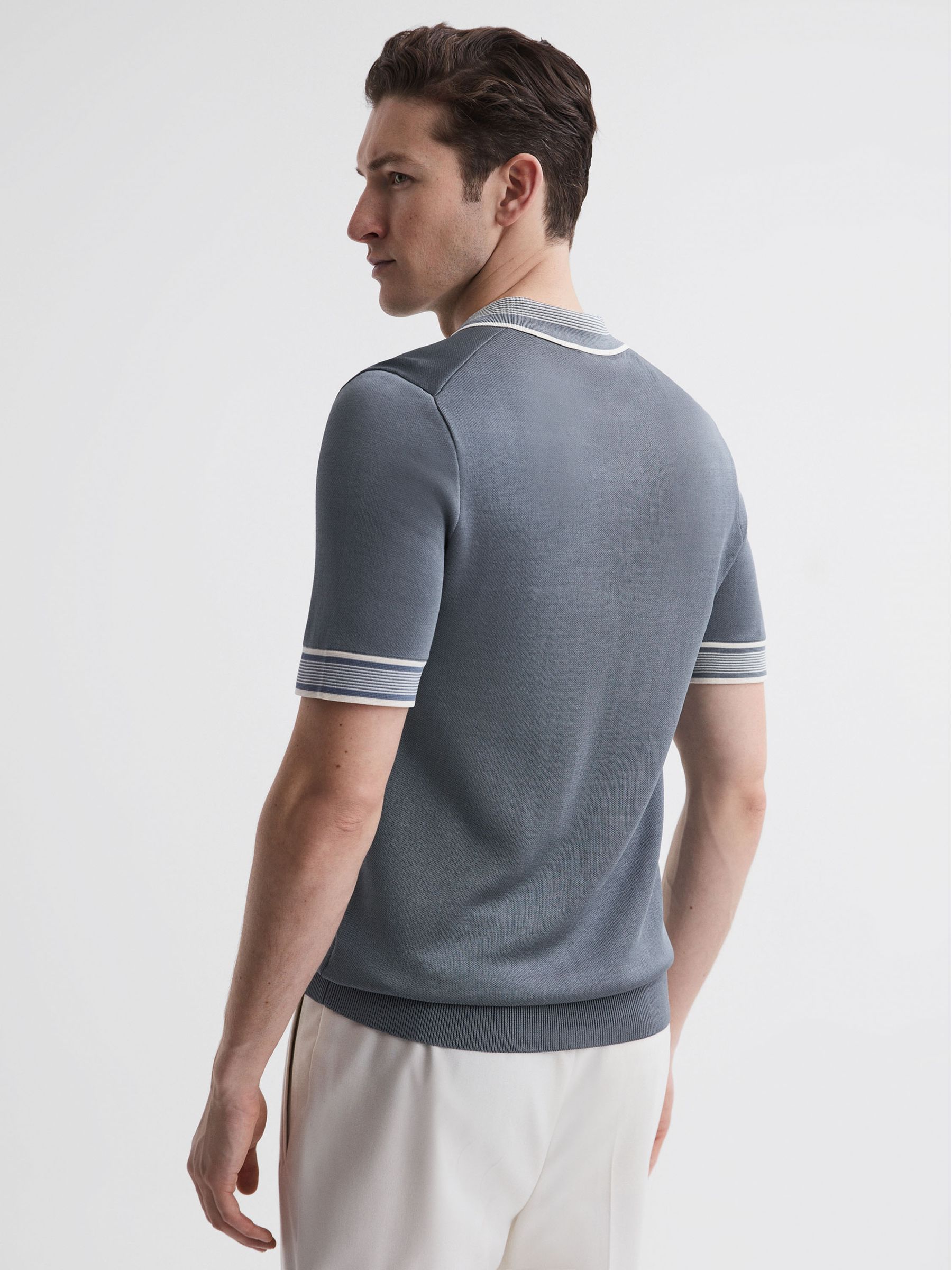 Half-Zip Striped Polo Shirt in Ashley Blue - Image 5 of 7