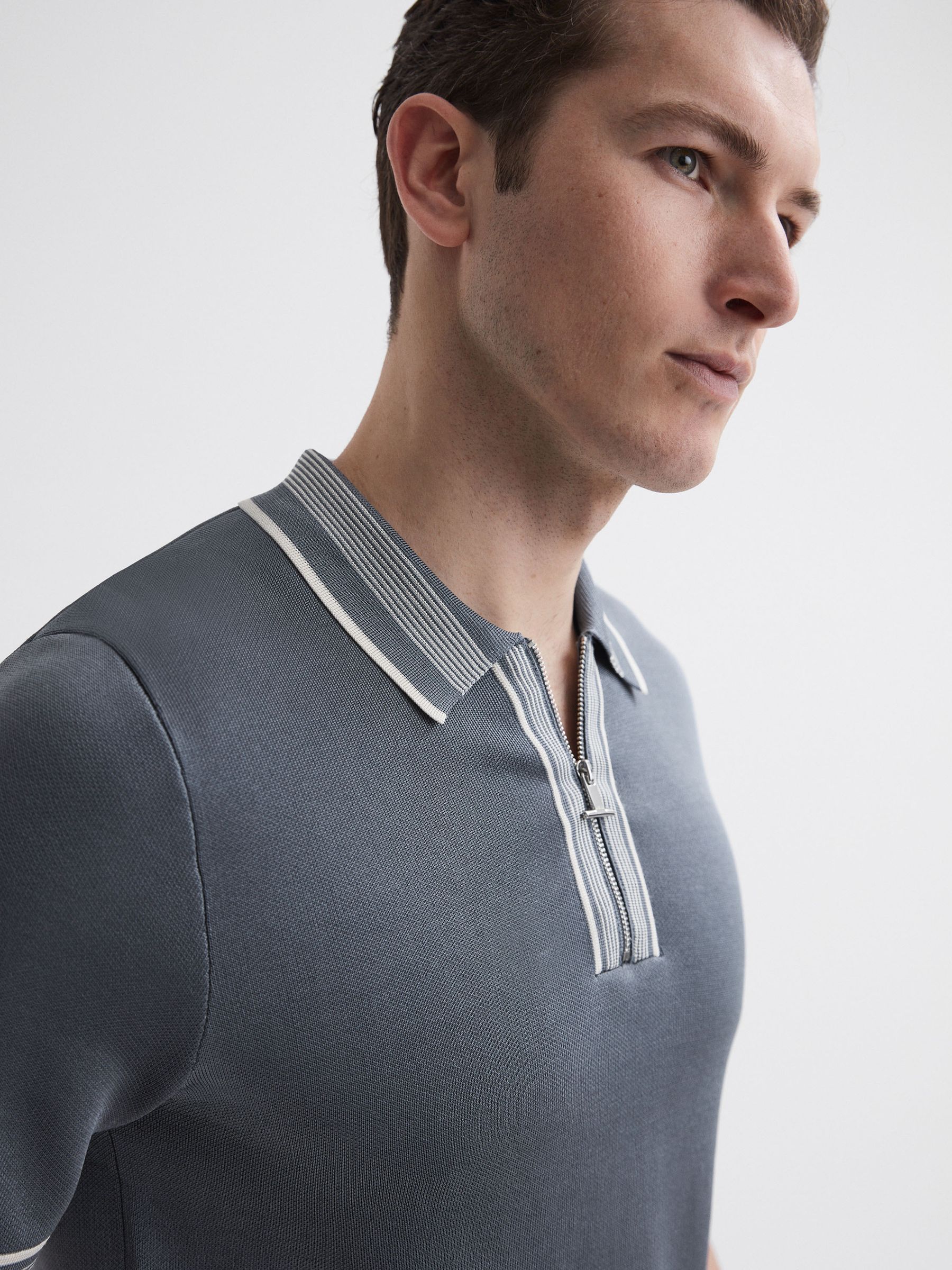 Half-Zip Striped Polo Shirt in Ashley Blue - Image 6 of 7