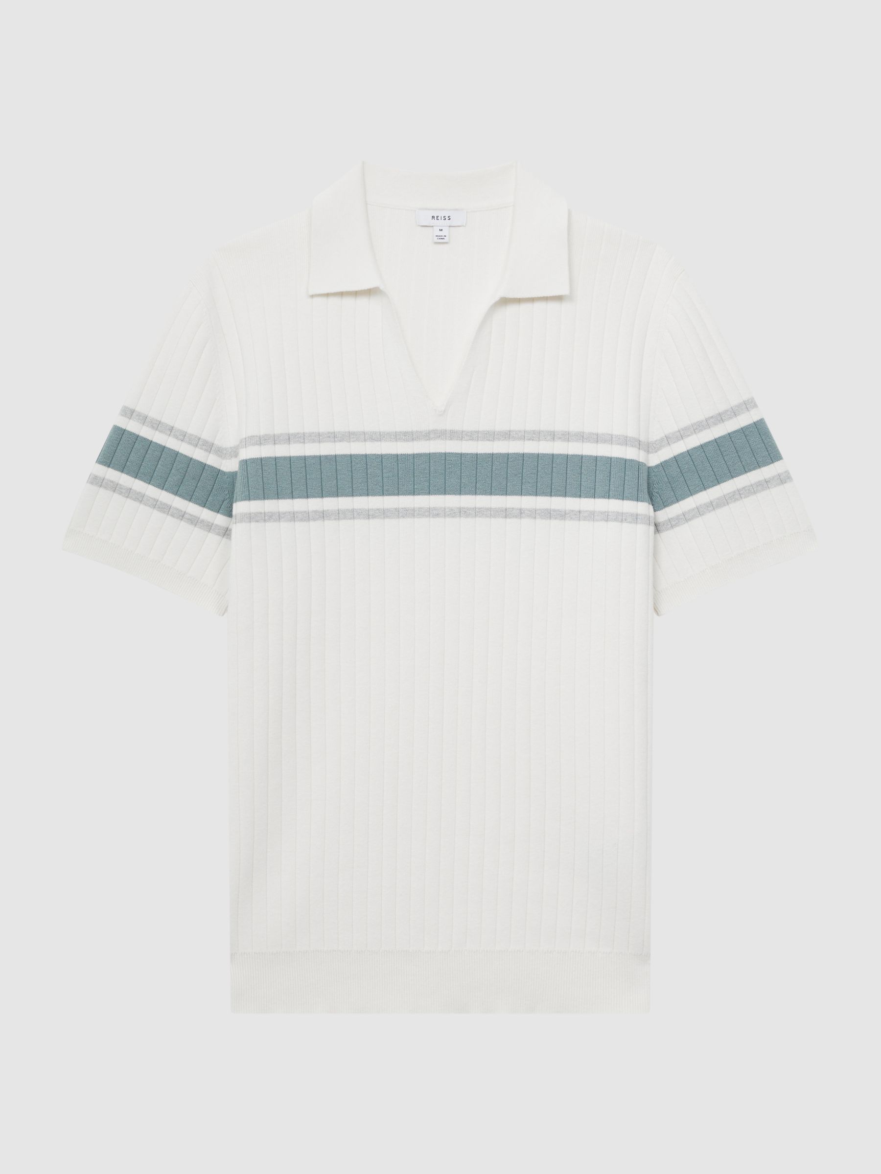 Slim Fit Ribbed Open Collar Shirt in Off White - Image 2 of 5