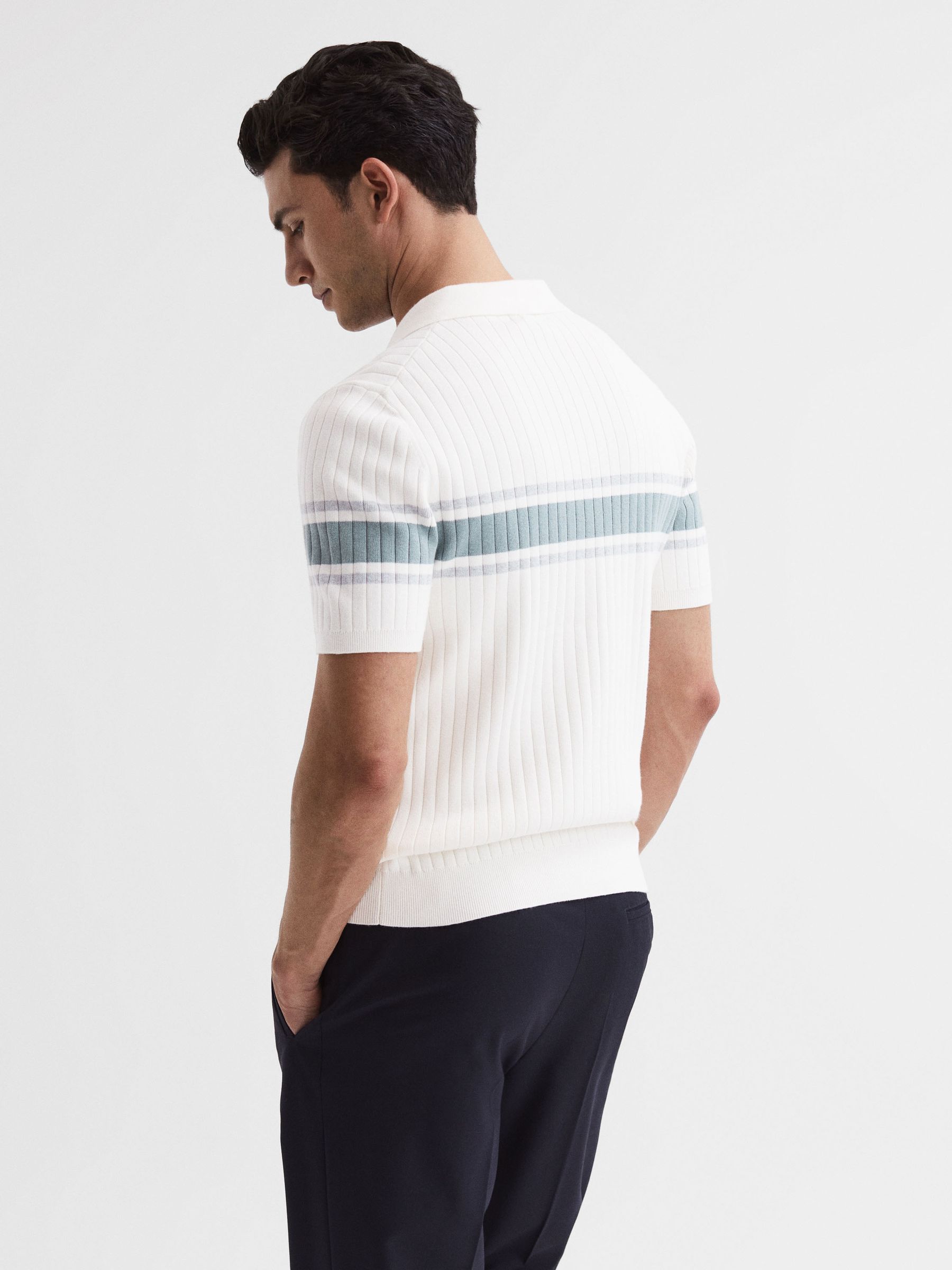 Slim Fit Ribbed Open Collar Shirt in Off White - Image 5 of 5