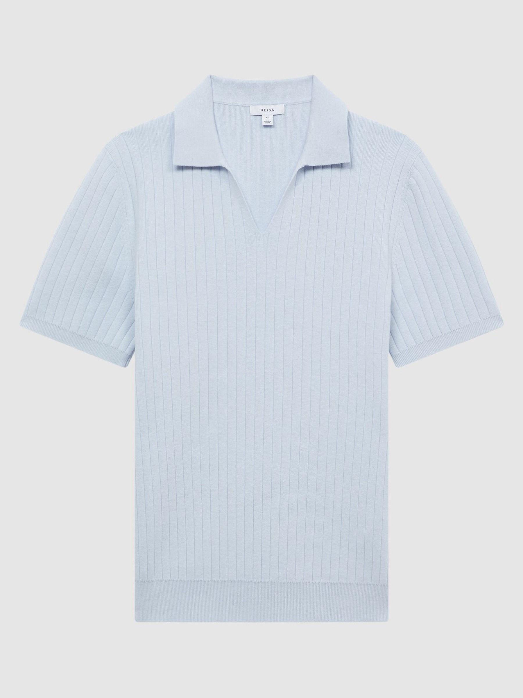 Slim Fit Open Collar Polo Shirt in Soft Blue - Image 2 of 4 Slim Fit Open Collar Polo Shirt in Soft Blue - Image 2 of 4