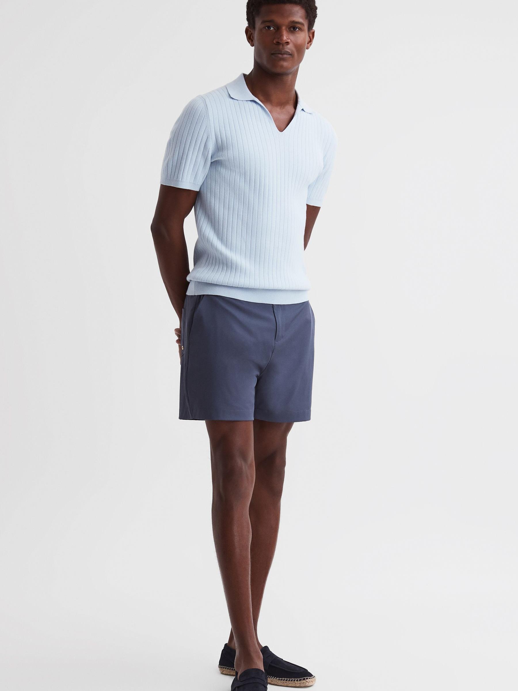 Slim Fit Open Collar Polo Shirt in Soft Blue - Image 3 of 4