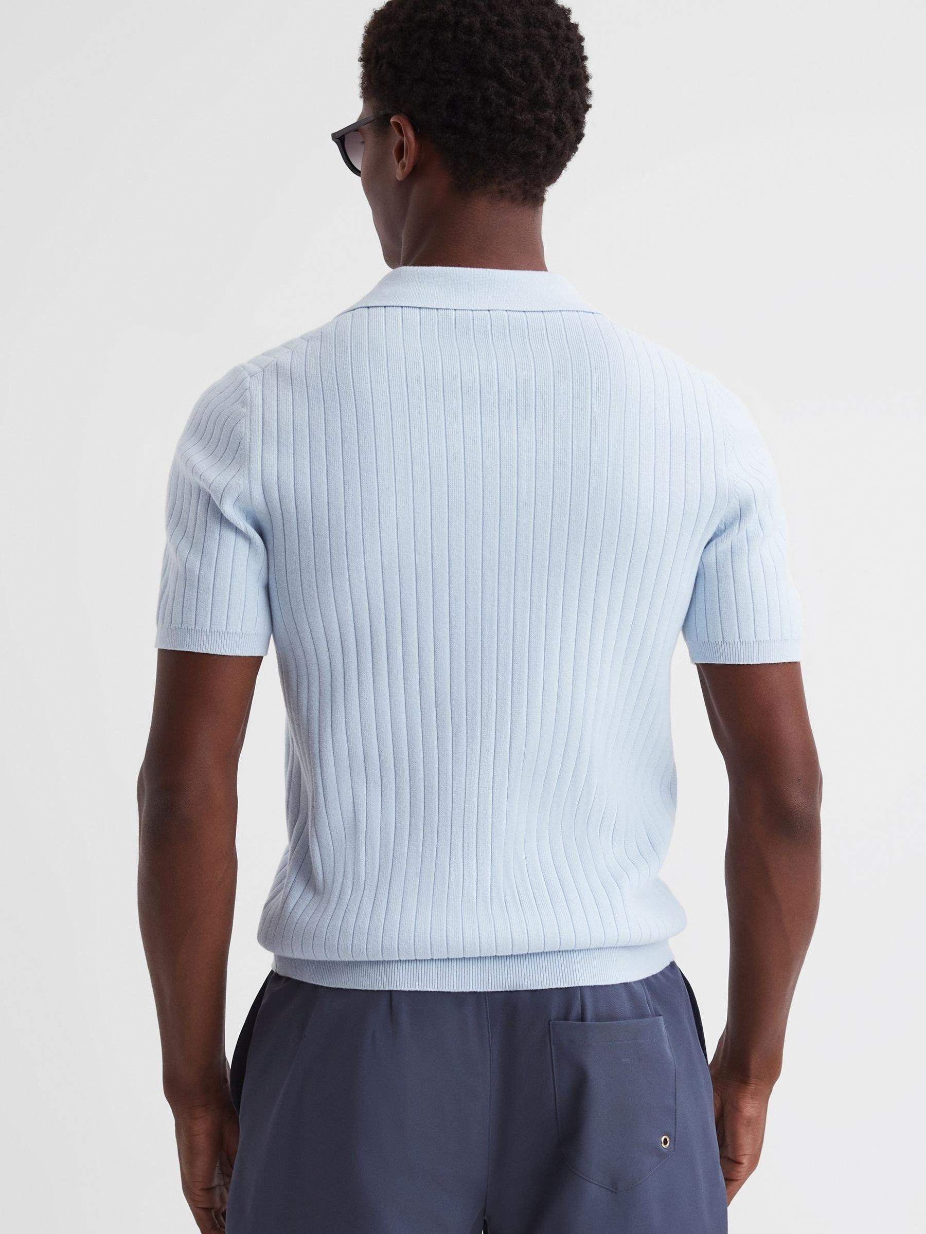 Slim Fit Open Collar Polo Shirt in Soft Blue - Image 4 of 4