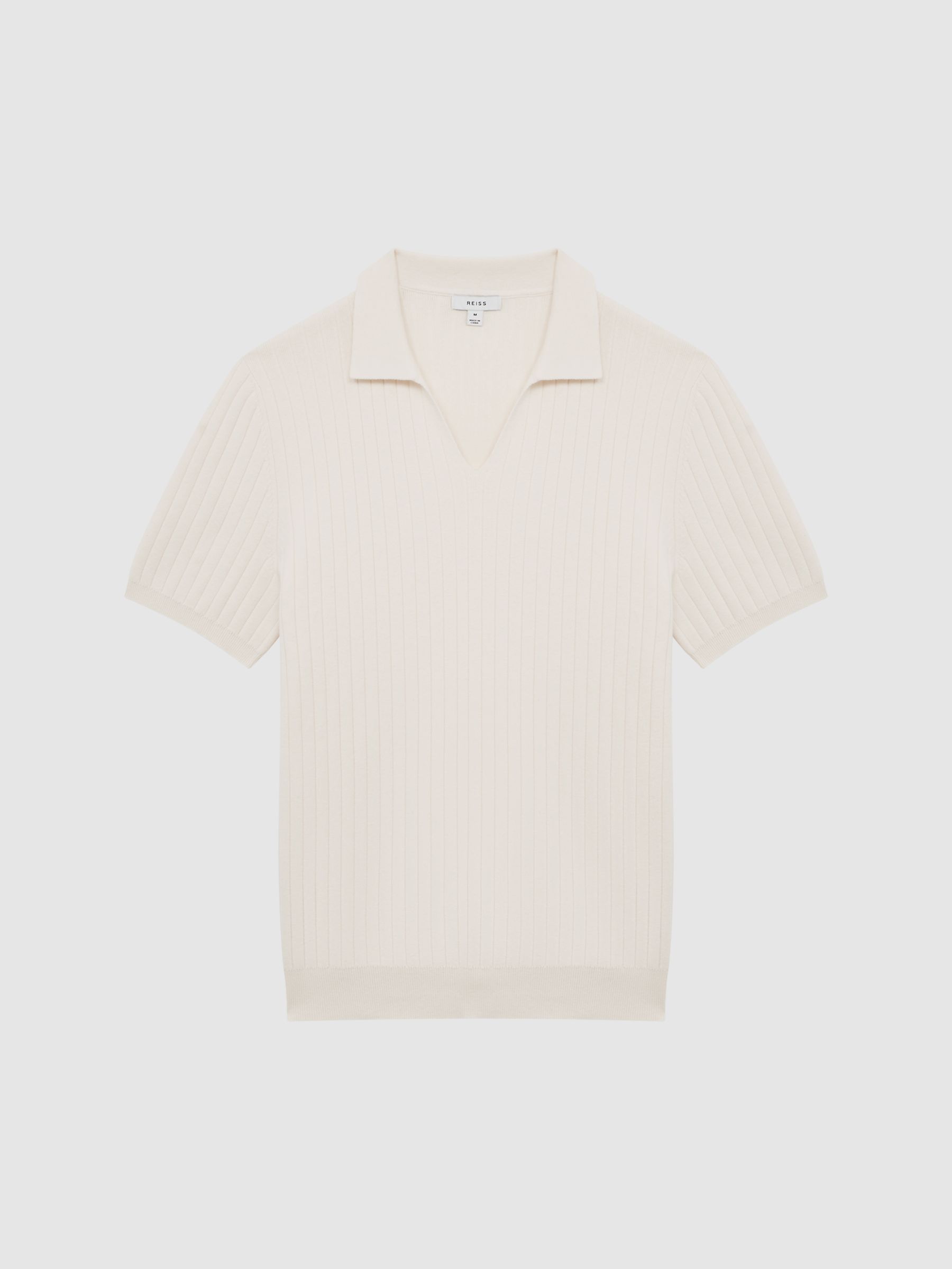 Zip Front Striped Polo Shirt in Ecru - Image 2 of 6