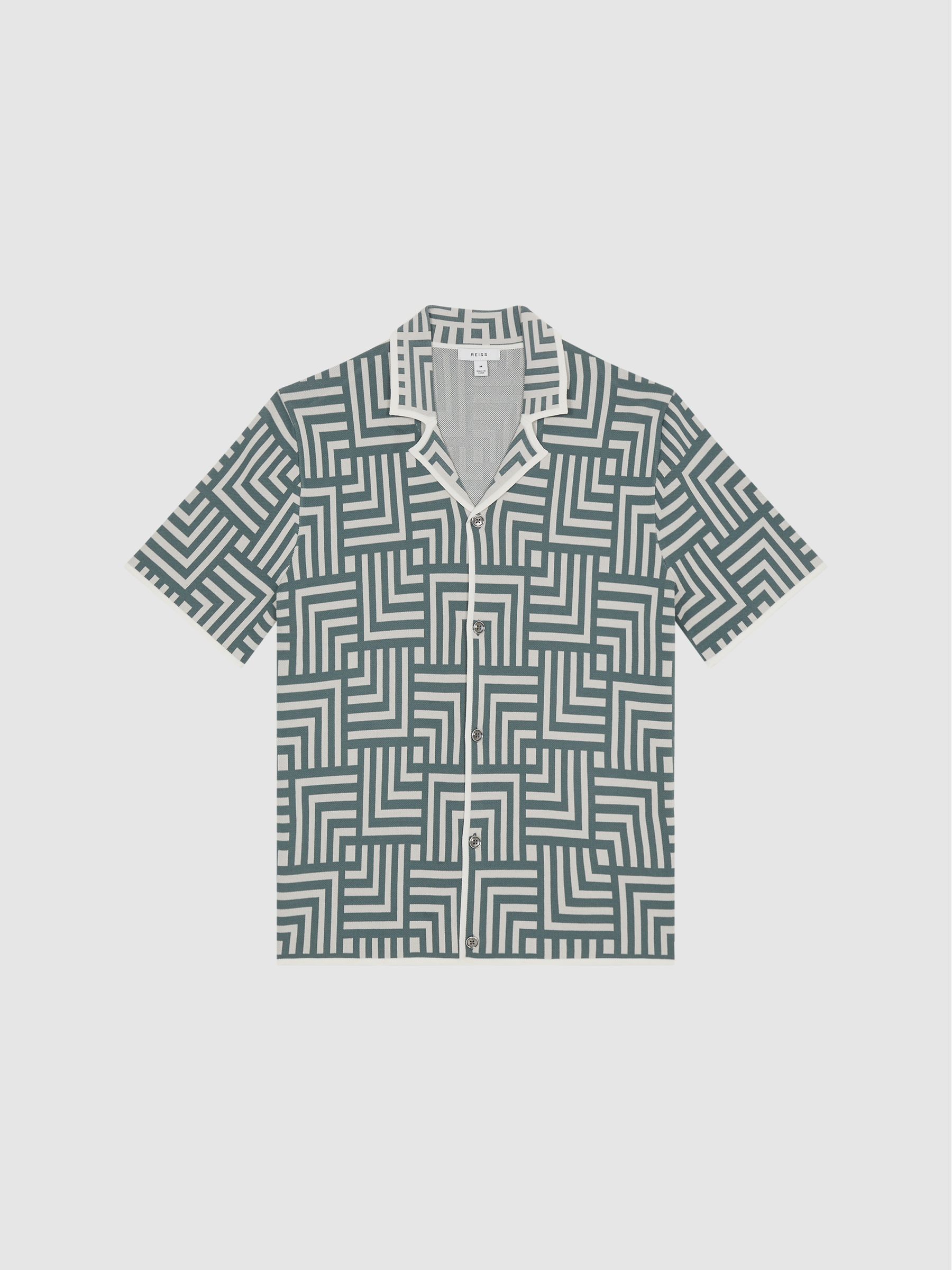 Abstract Printed Cuban Collar Shirt in Sage - Image 2 of 6 Abstract Printed Cuban Collar Shirt in Sage - Image 2 of 6