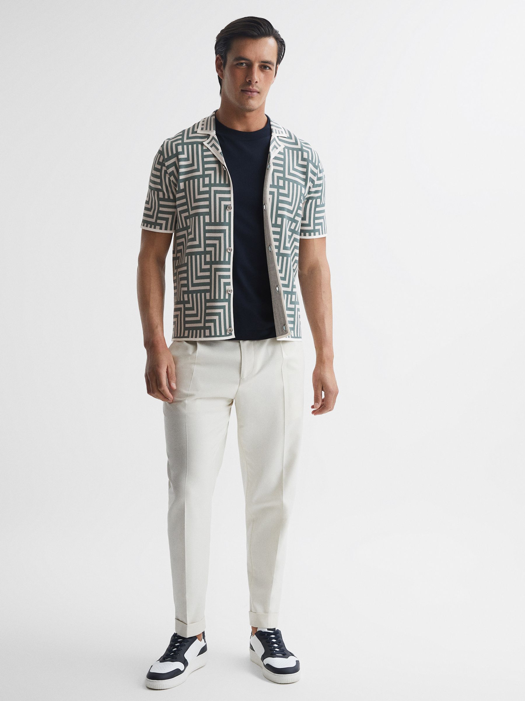 Abstract Printed Cuban Collar Shirt in Sage - Image 3 of 6