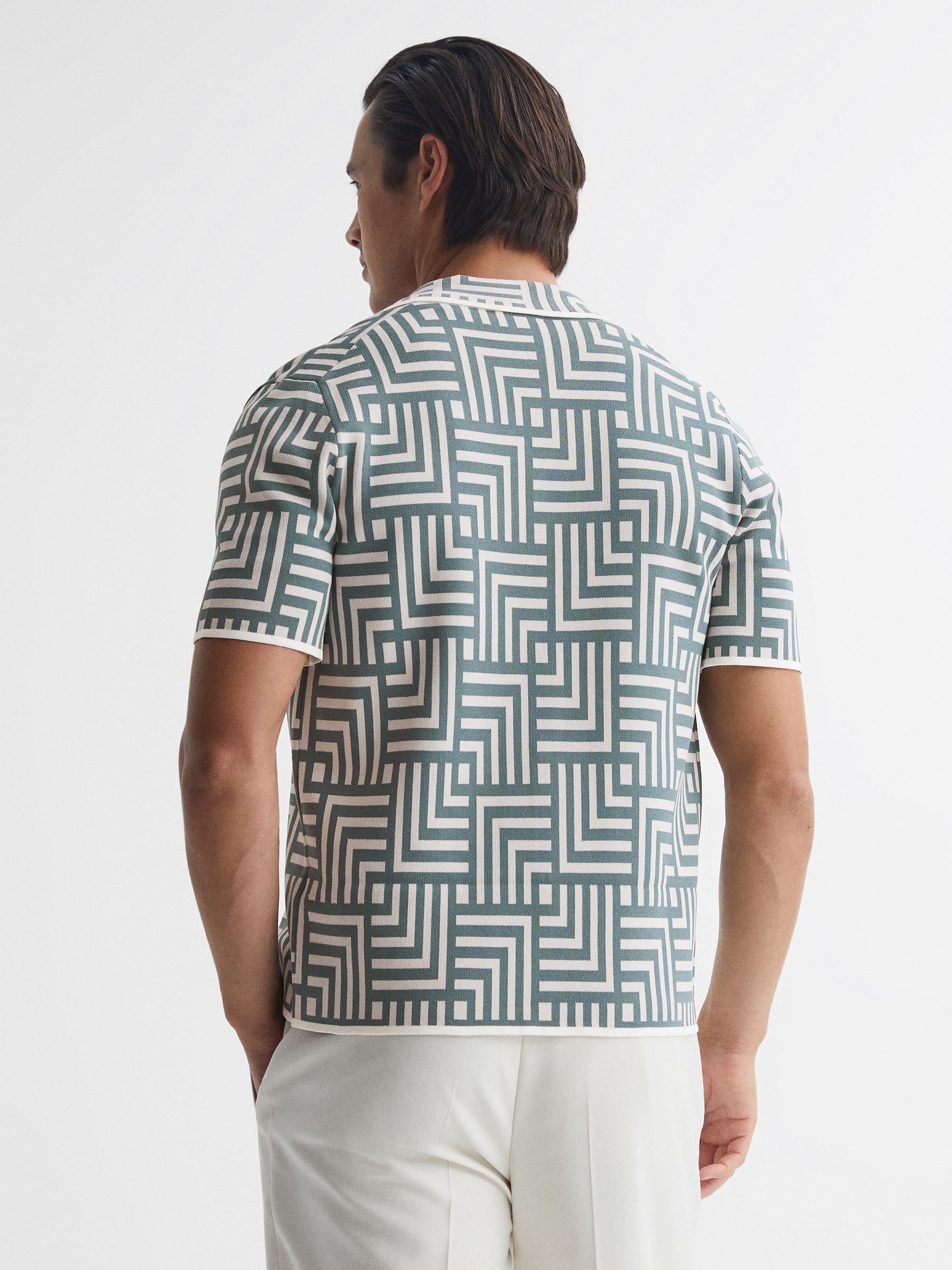 Abstract Printed Cuban Collar Shirt in Sage - Image 5 of 6