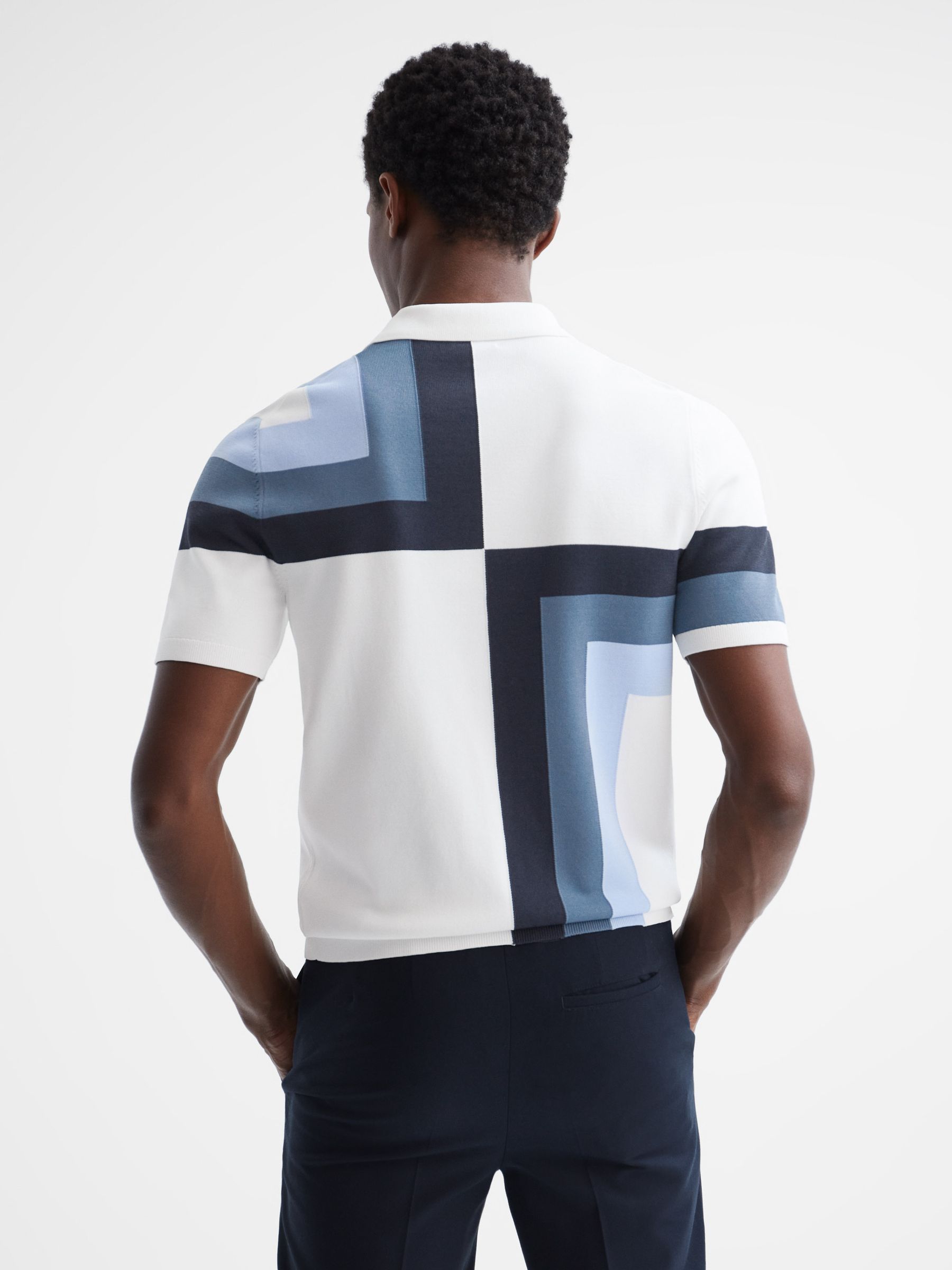 Slim Fit Short Sleeve Half Zip Colourblock Polo Shirt in Optic White - Image 5 of 6