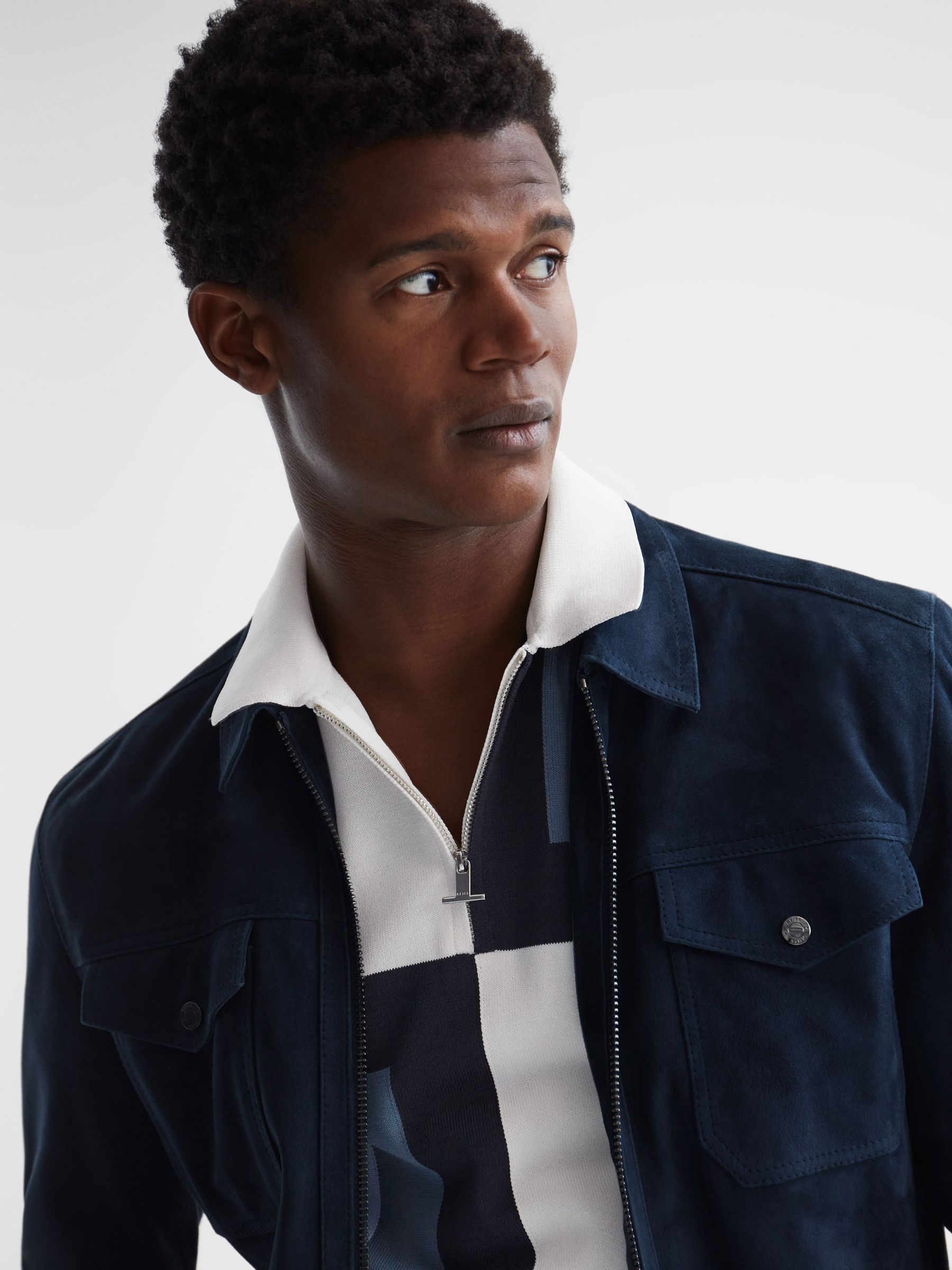 Slim Fit Short Sleeve Half Zip Colourblock Polo Shirt in Optic White - Image 6 of 6