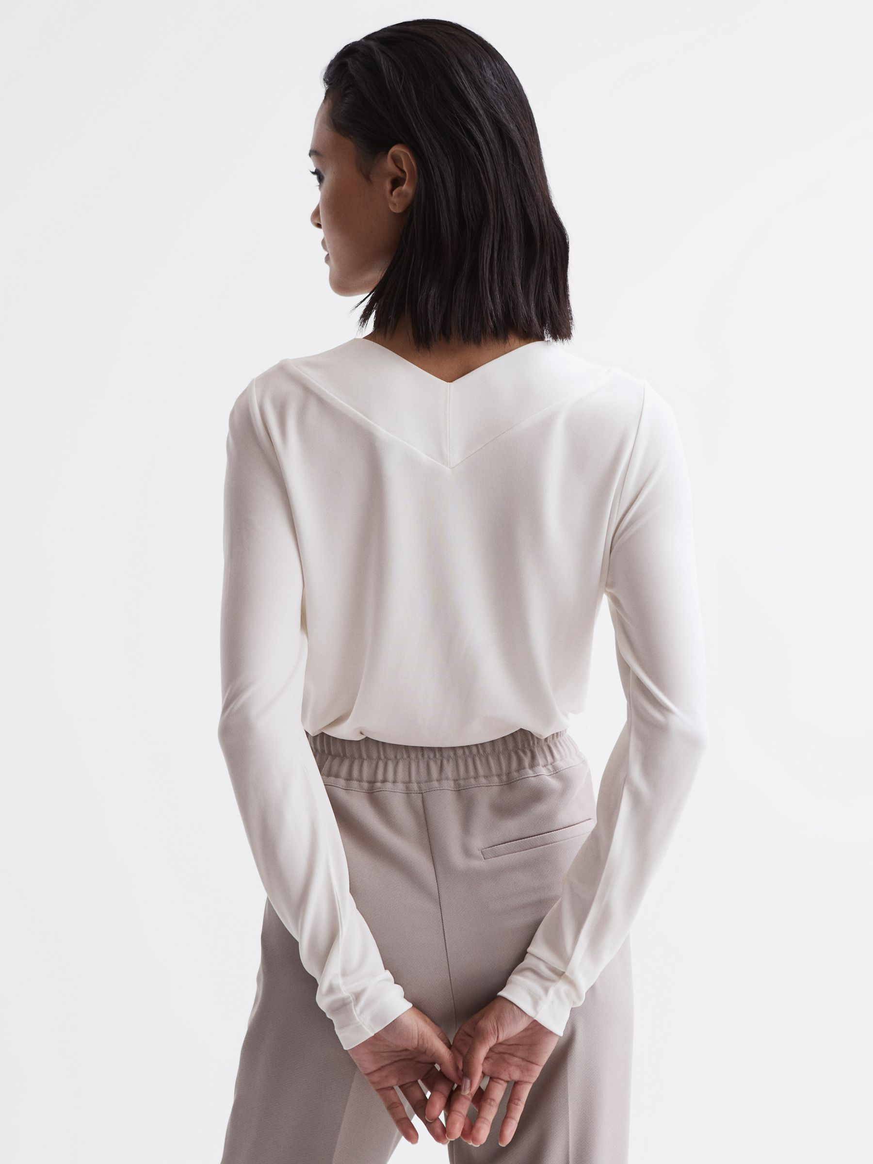V-Neck Long Sleeve Top in Cream - Image 5 of 6