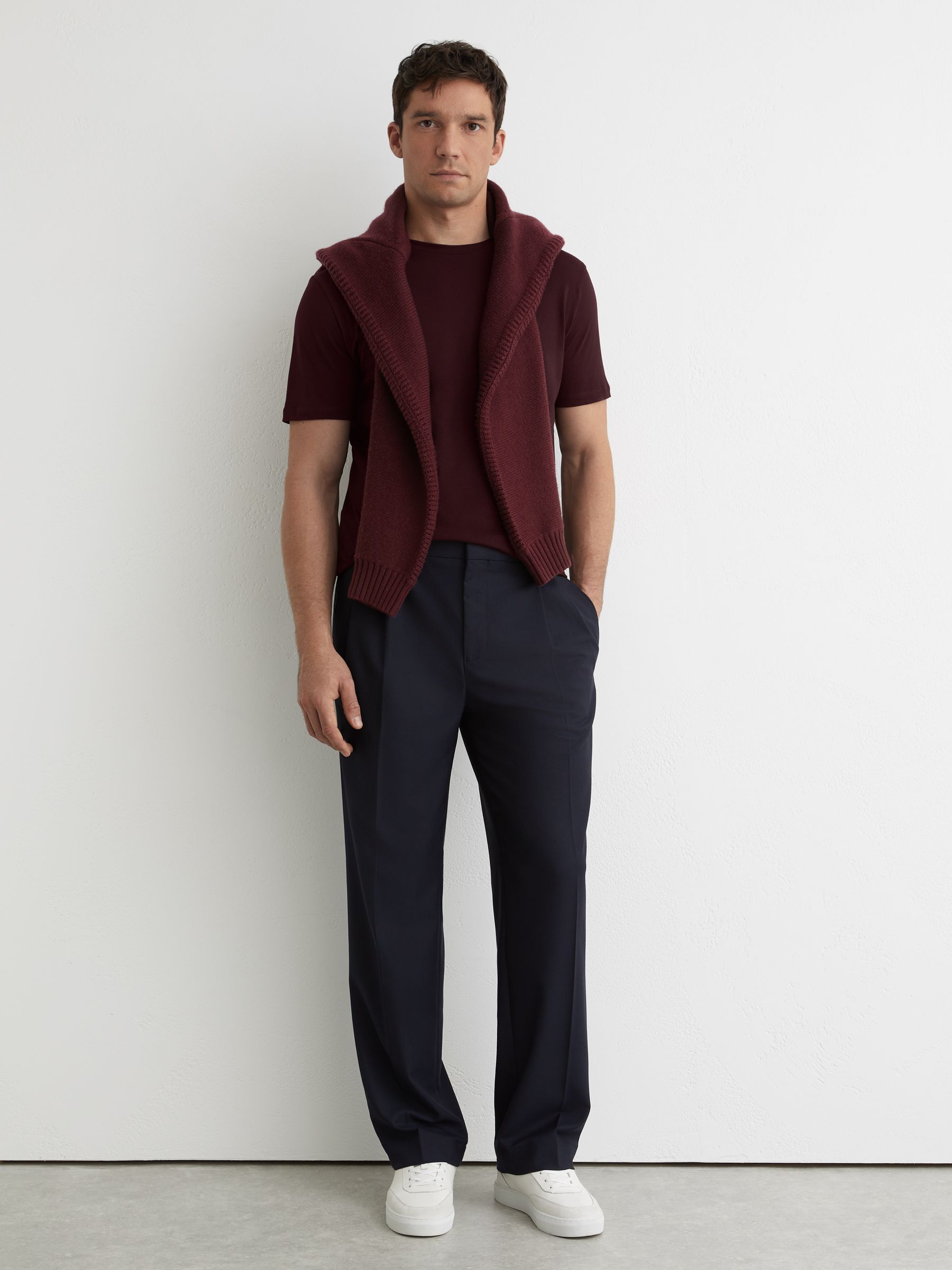 Cotton Crew-Neck Tailored-Fit T-Shirt in Bordeaux - image 3