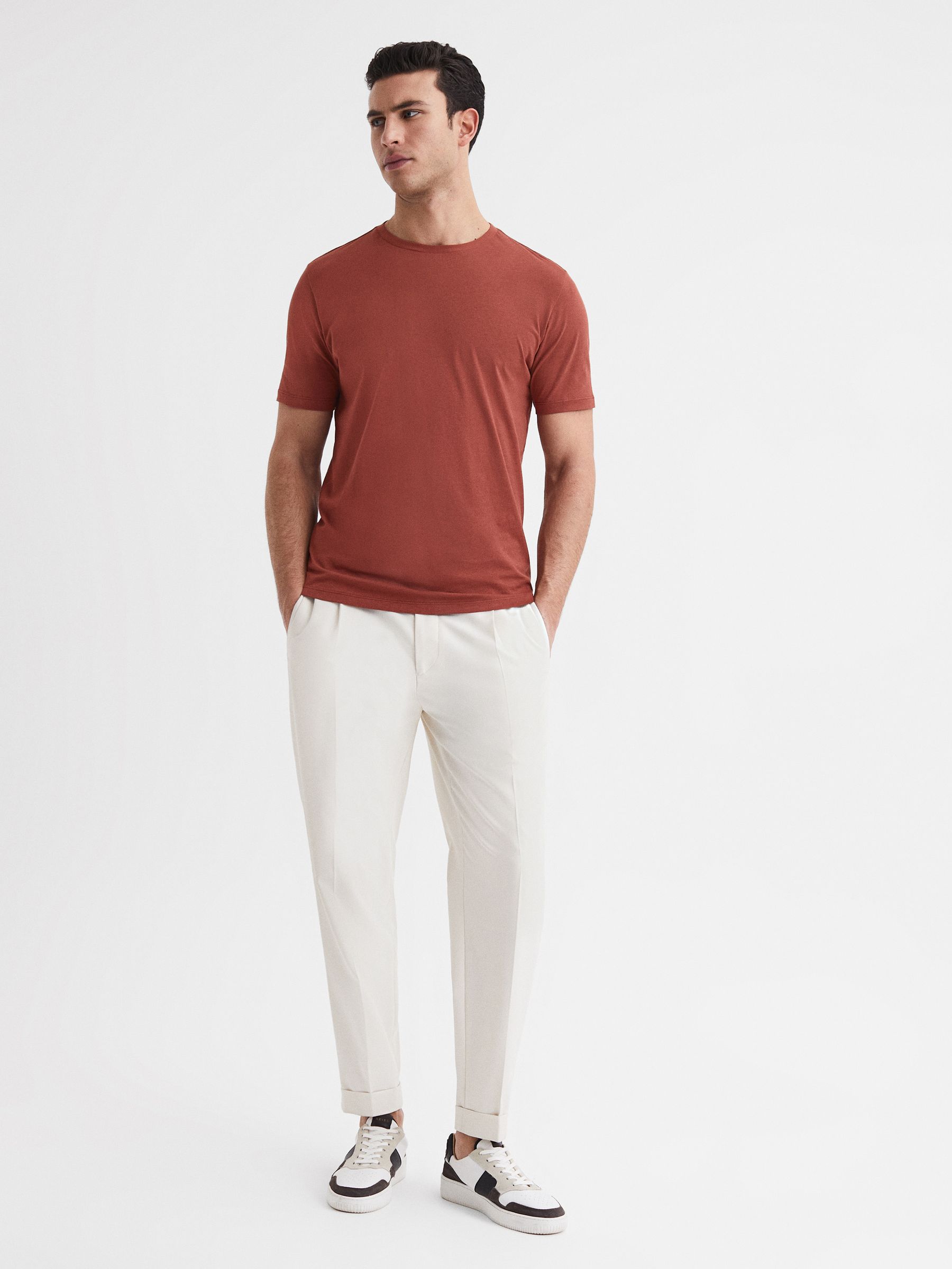 Cotton Crew Neck T-Shirt in Sienna - Image 3 of 6