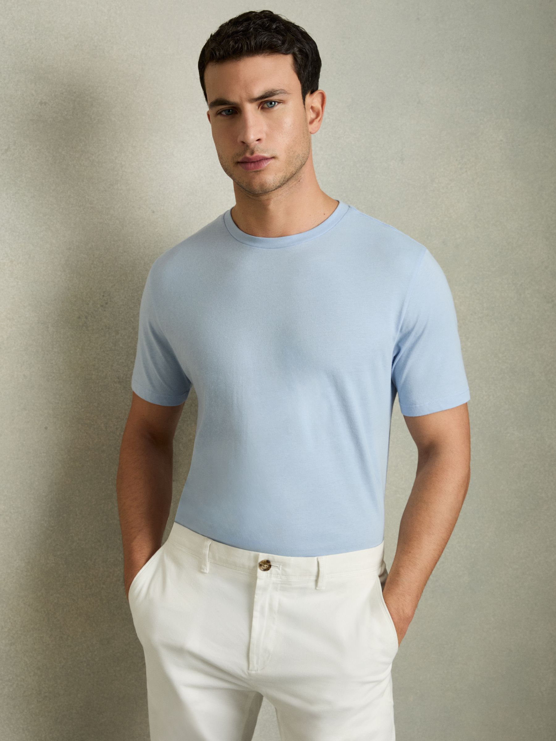 Crew Neck T-Shirt in Soft Blue - Image 1 of 6