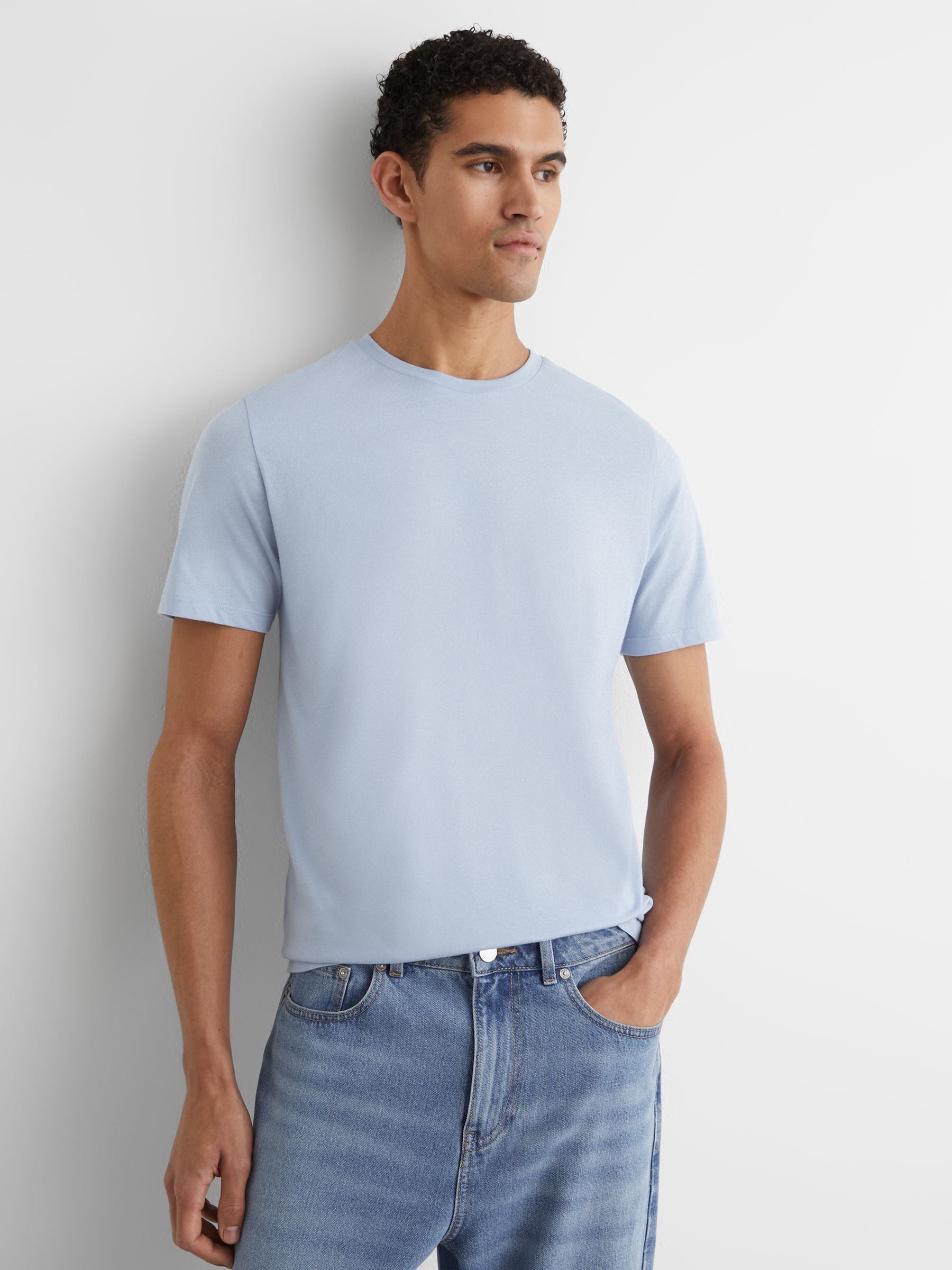 Cotton Crew-Neck Tailored-Fit T-Shirt in Soft Blue - image 3