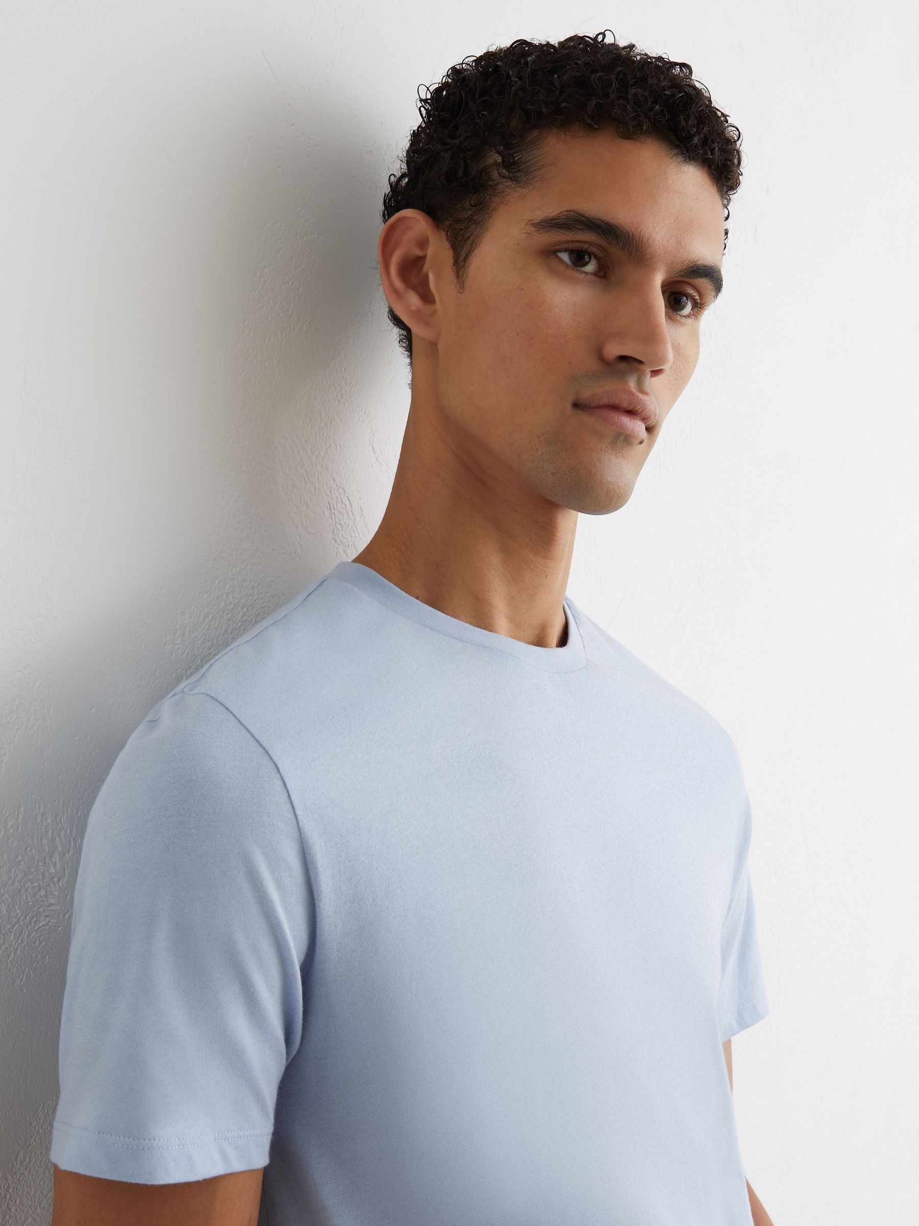 Cotton Crew-Neck Tailored-Fit T-Shirt in Soft Blue - image 4
