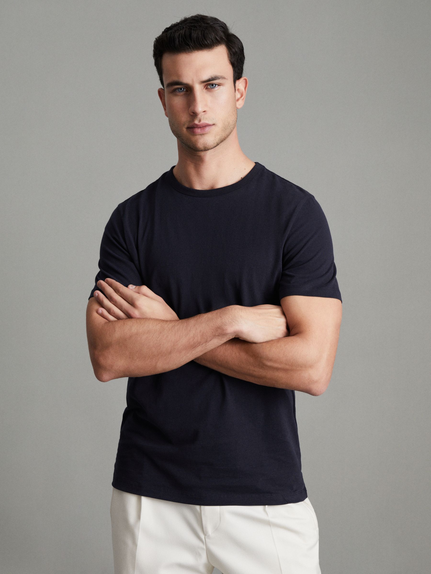 Cotton Crew Neck T-Shirt in Navy - Image 1 of 7