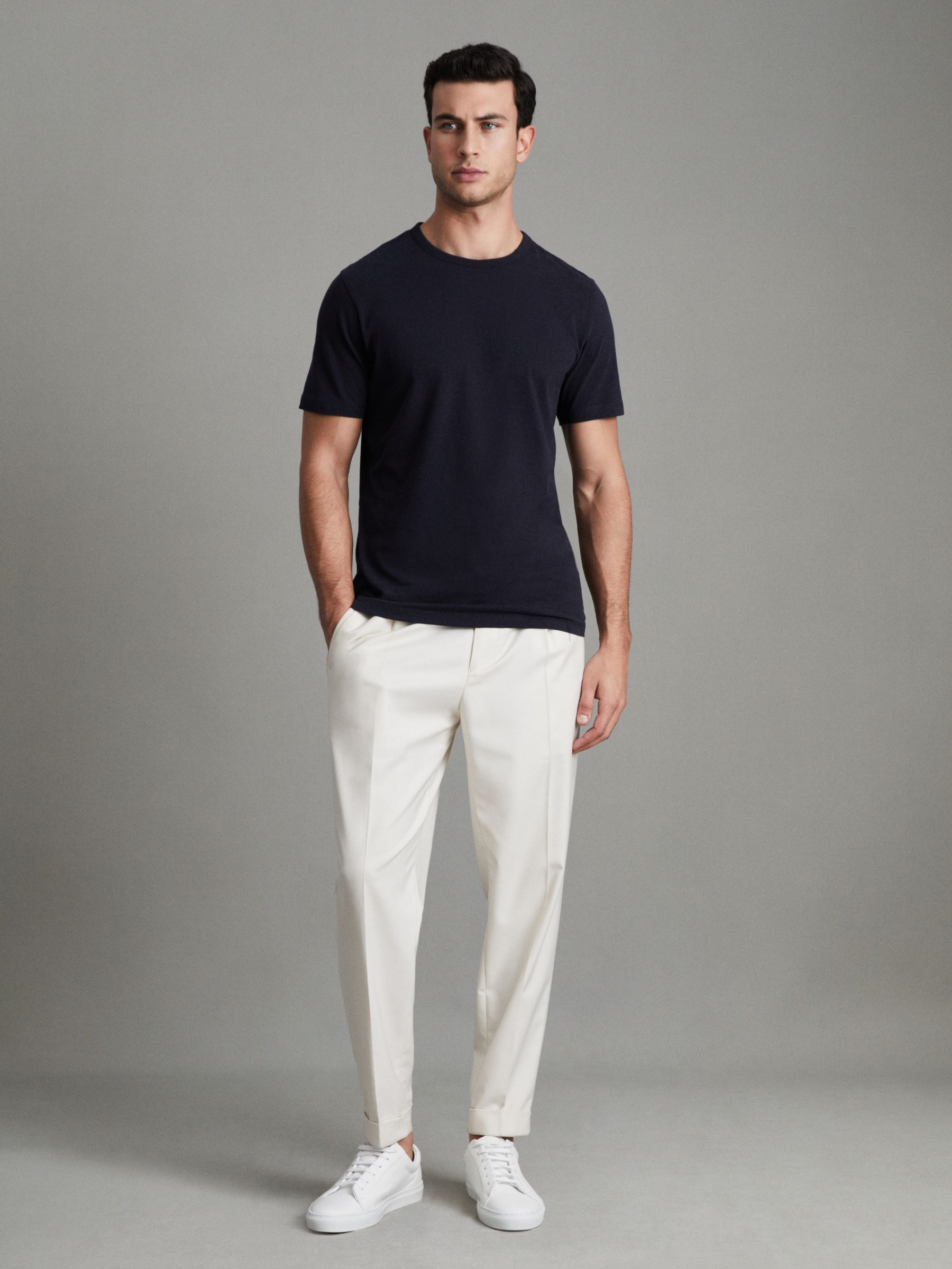 Cotton Crew Neck T-Shirt in Navy - Image 3 of 7