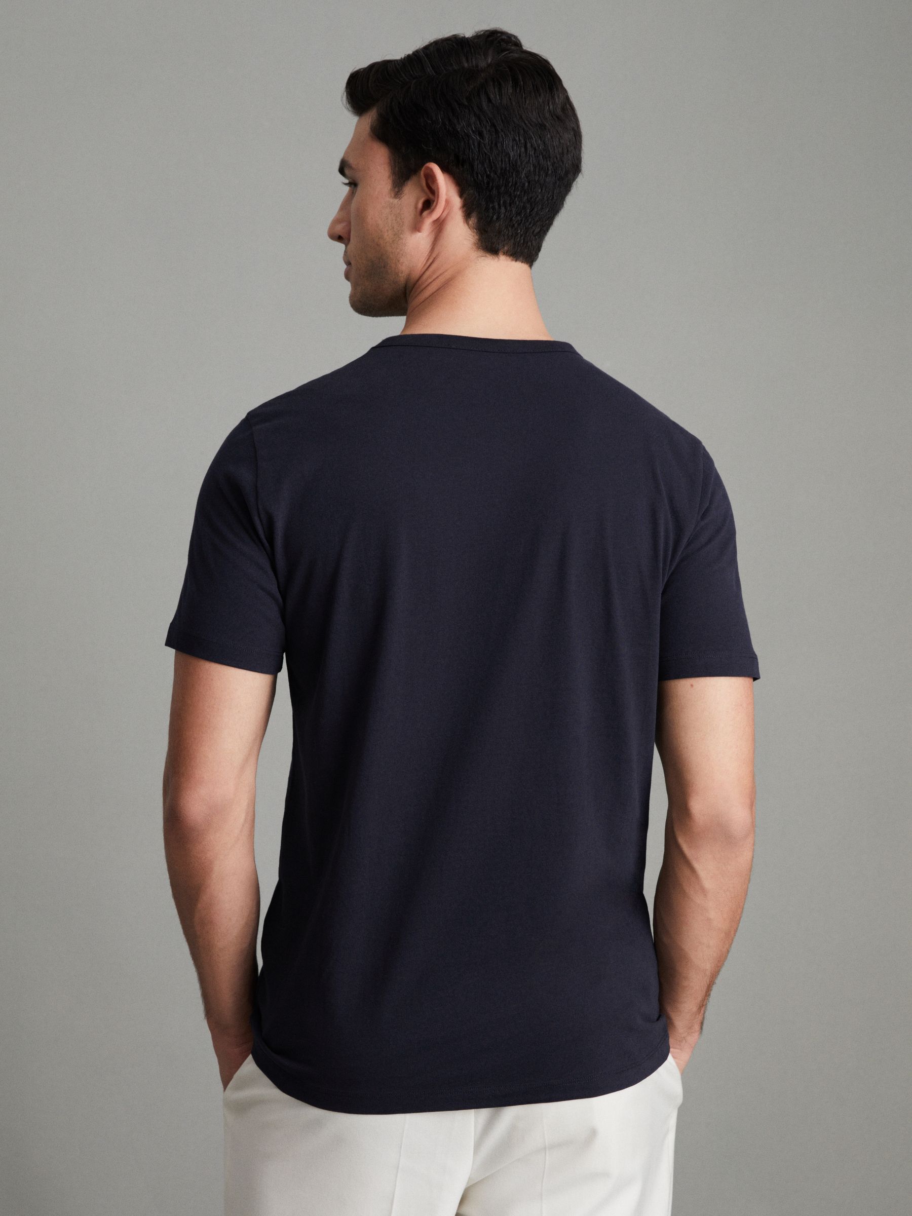 Cotton Crew Neck T-Shirt in Navy - Image 4 of 7