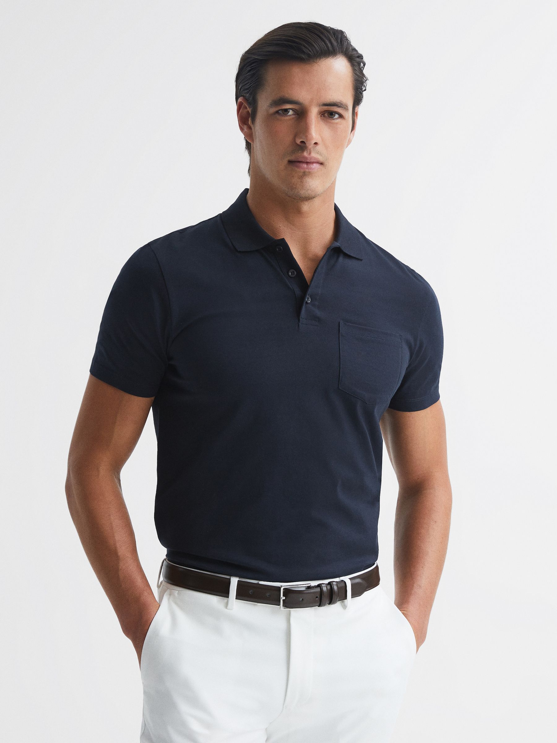 Short Sleeve Polo T-Shirt in Navy - Image 1 of 6
