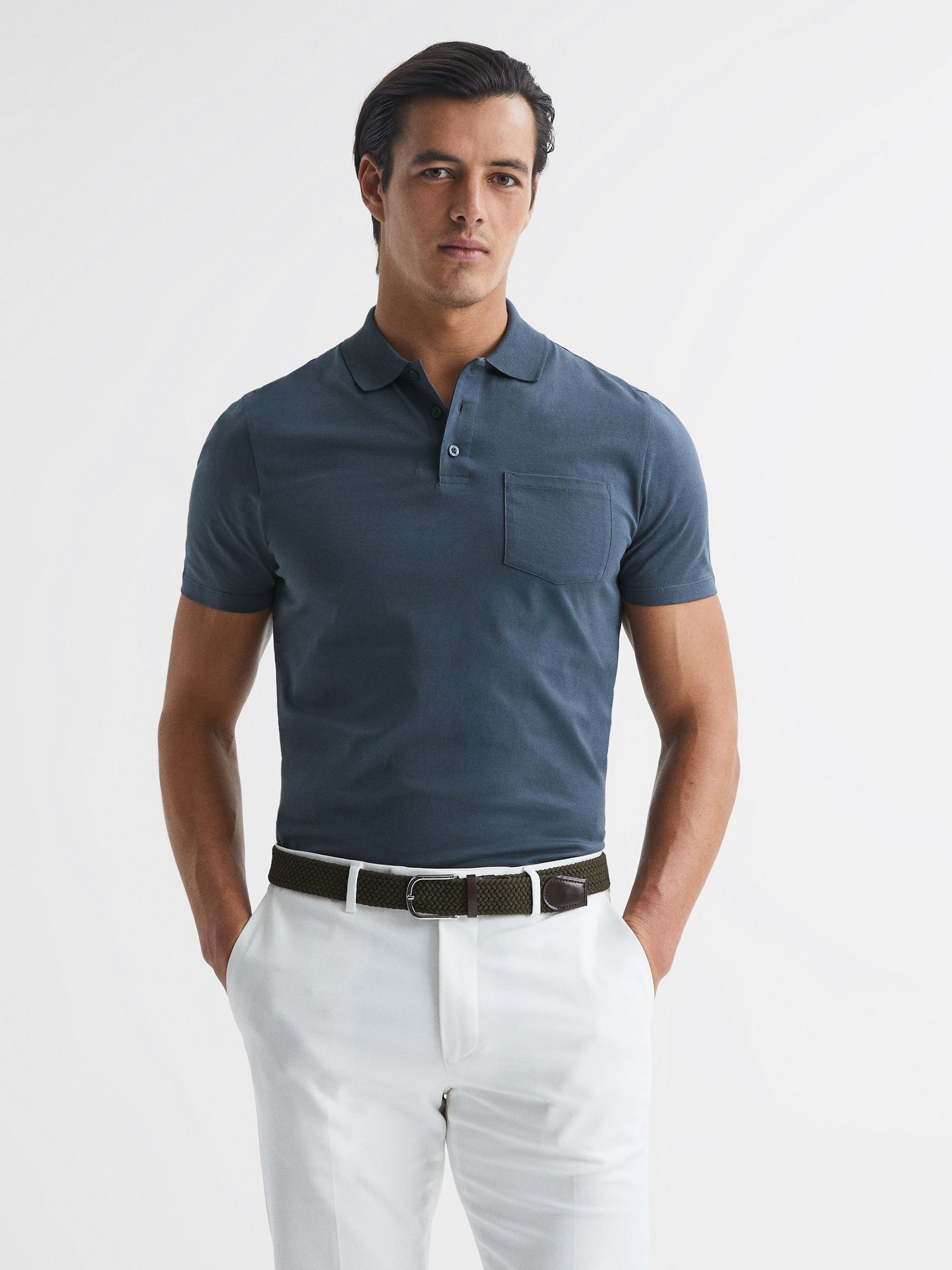 Short Sleeve Polo T-Shirt in Steel Blue - Image 1 of 6