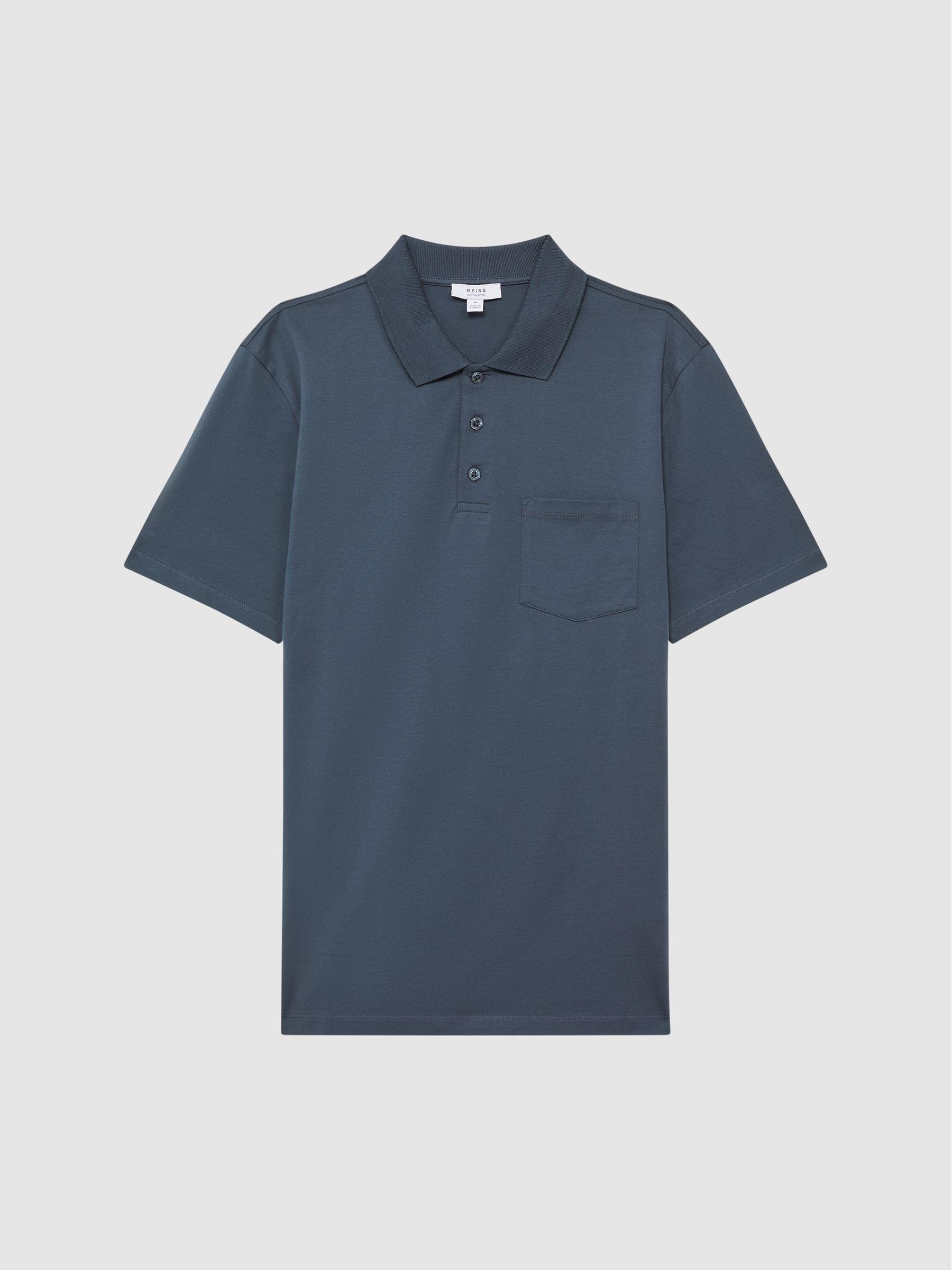 Short Sleeve Polo T-Shirt in Steel Blue - Image 2 of 6 Short Sleeve Polo T-Shirt in Steel Blue - Image 2 of 6