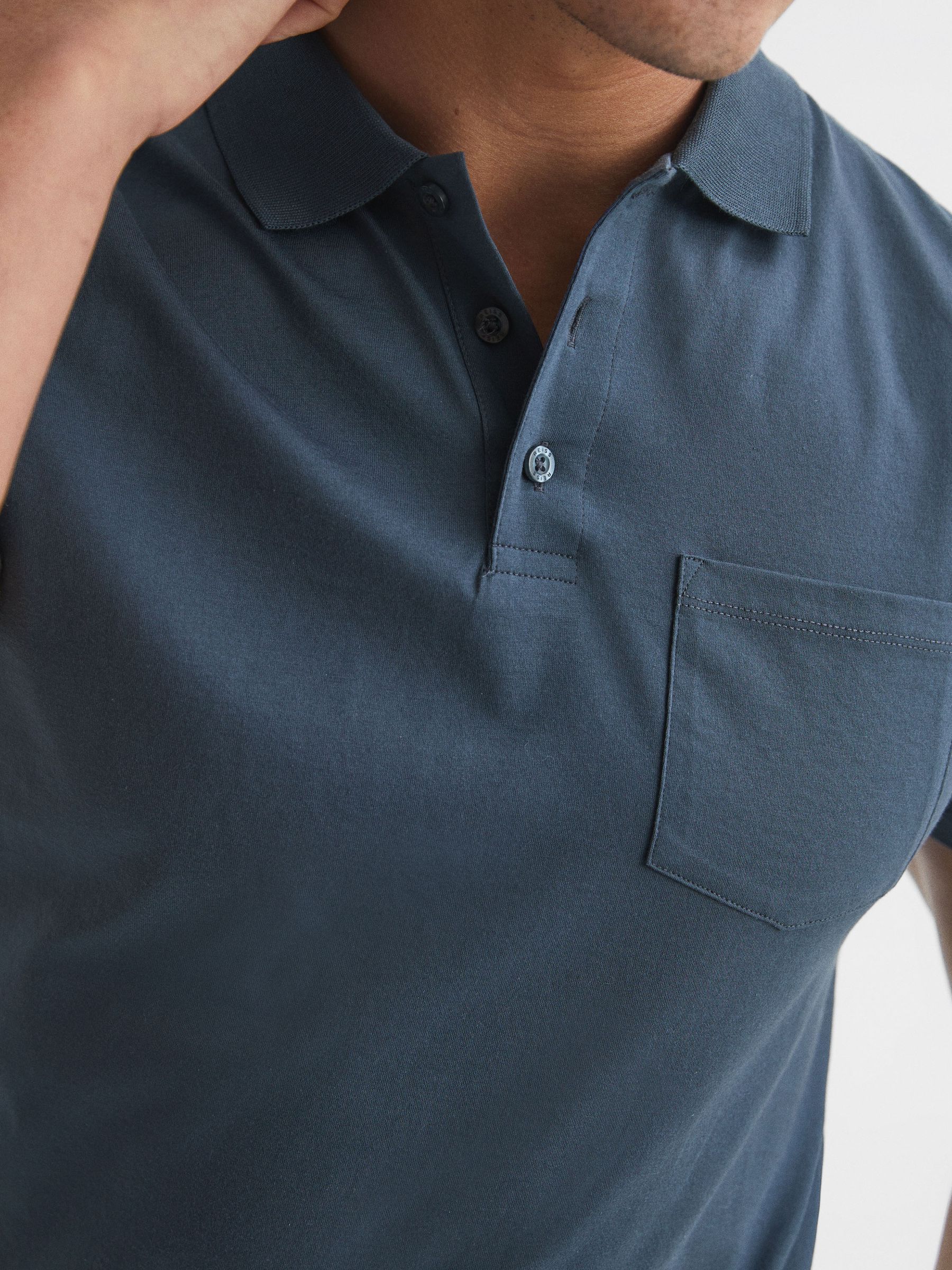 Short Sleeve Polo T-Shirt in Steel Blue - Image 4 of 6