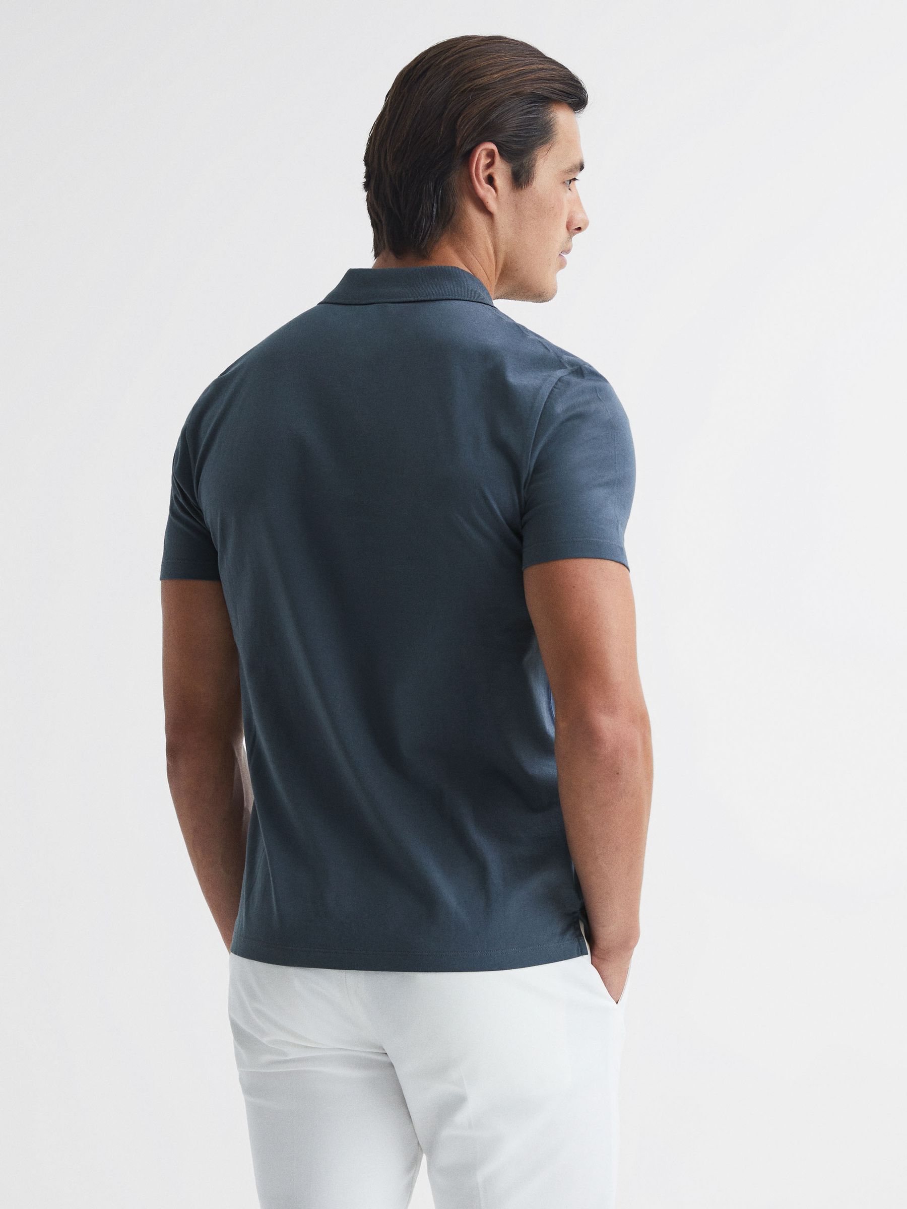 Short Sleeve Polo T-Shirt in Steel Blue - Image 5 of 6