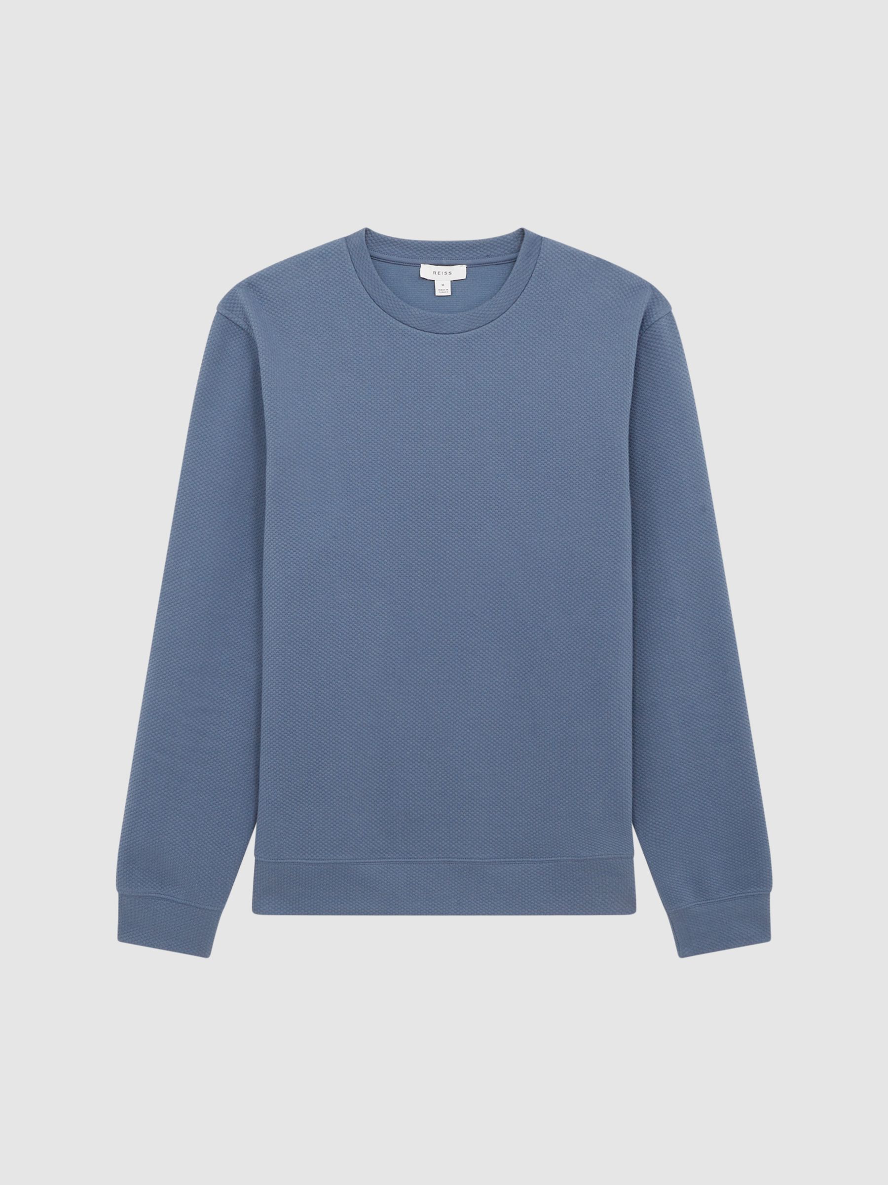 Long Sleeve Textured Crew Neck Jumper in Airforce Blue - Image 2 of 5
