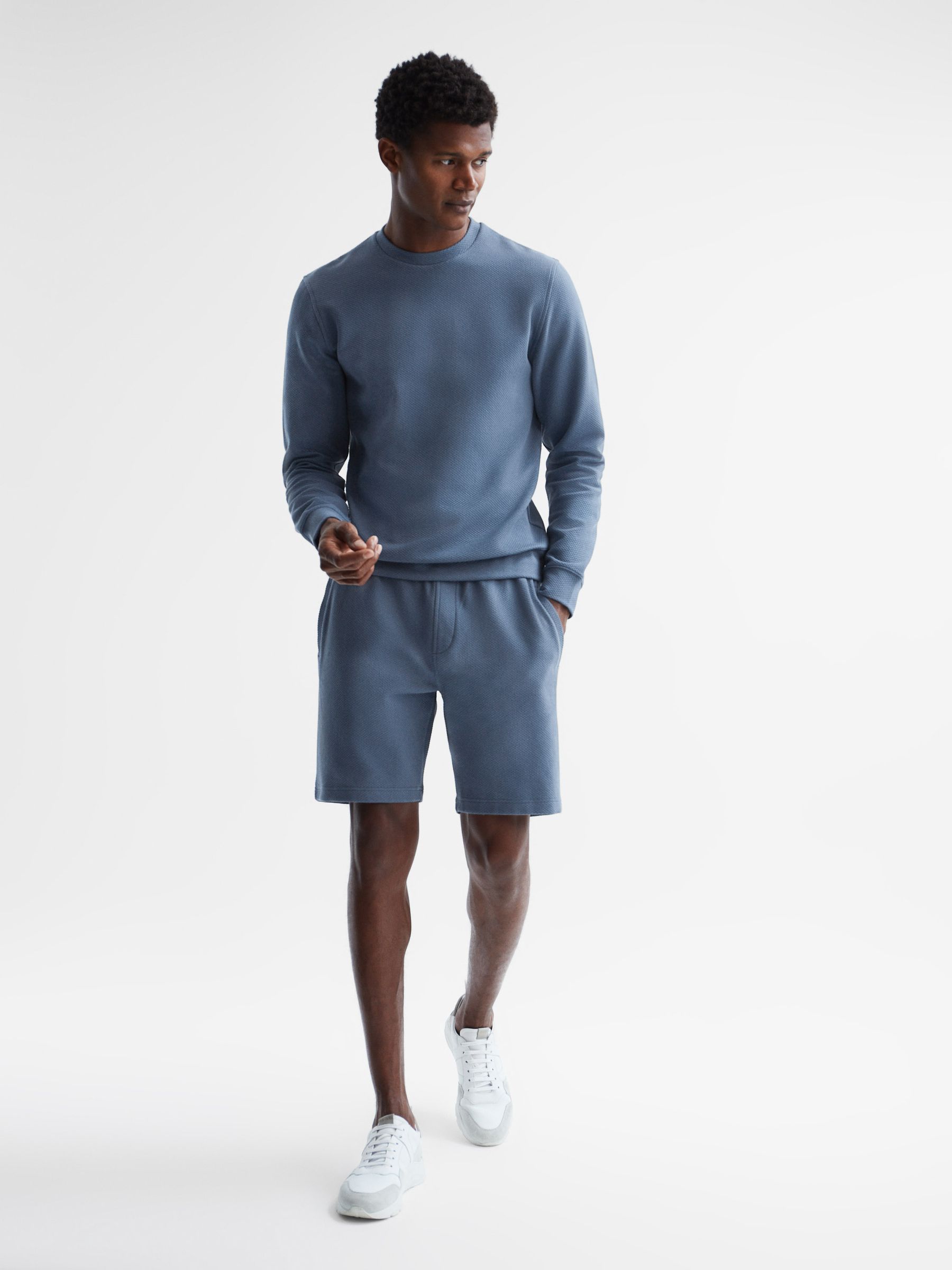 Long Sleeve Textured Crew Neck Jumper in Airforce Blue - Image 3 of 5