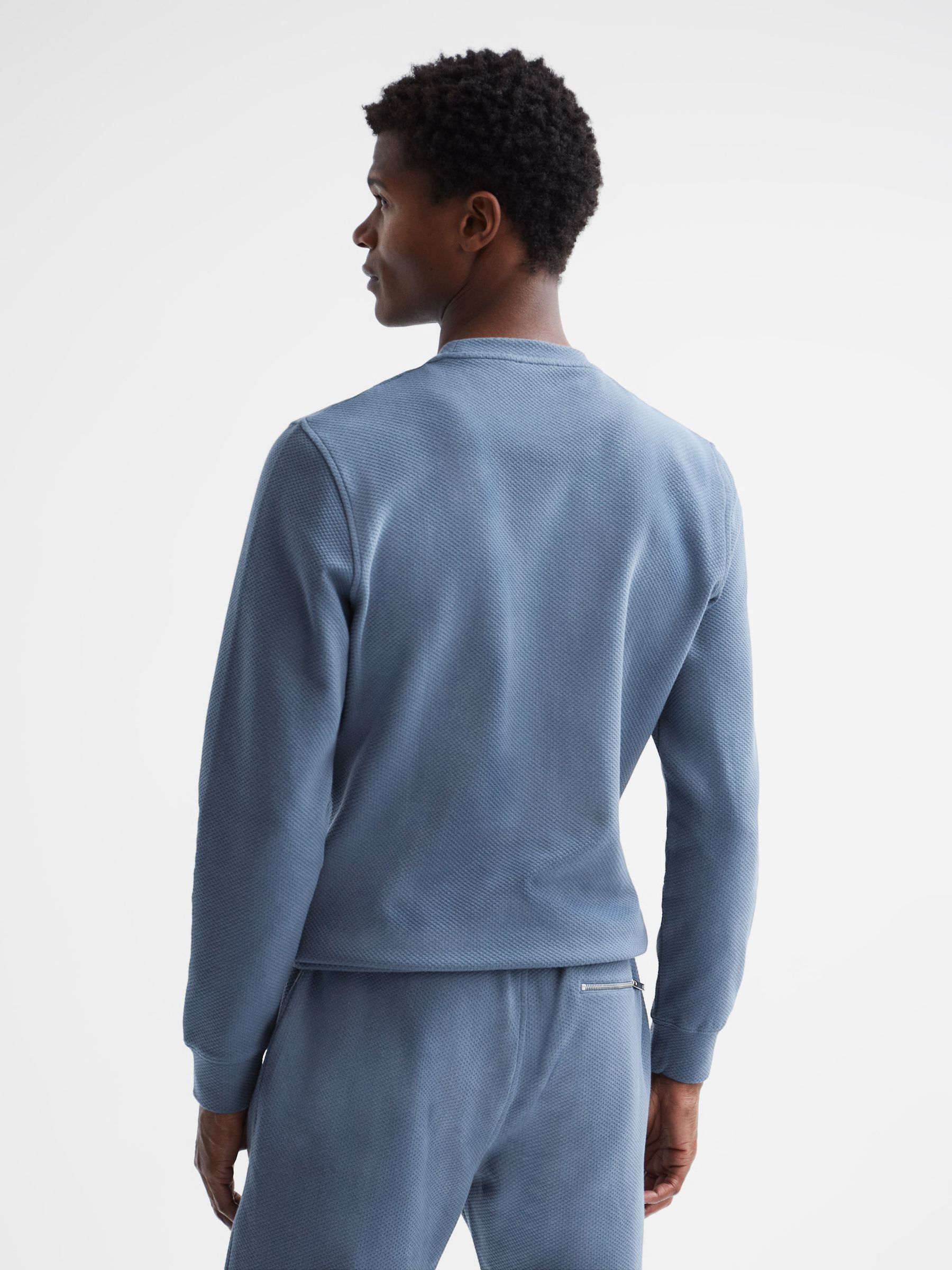 Long Sleeve Textured Crew Neck Jumper in Airforce Blue - Image 5 of 5