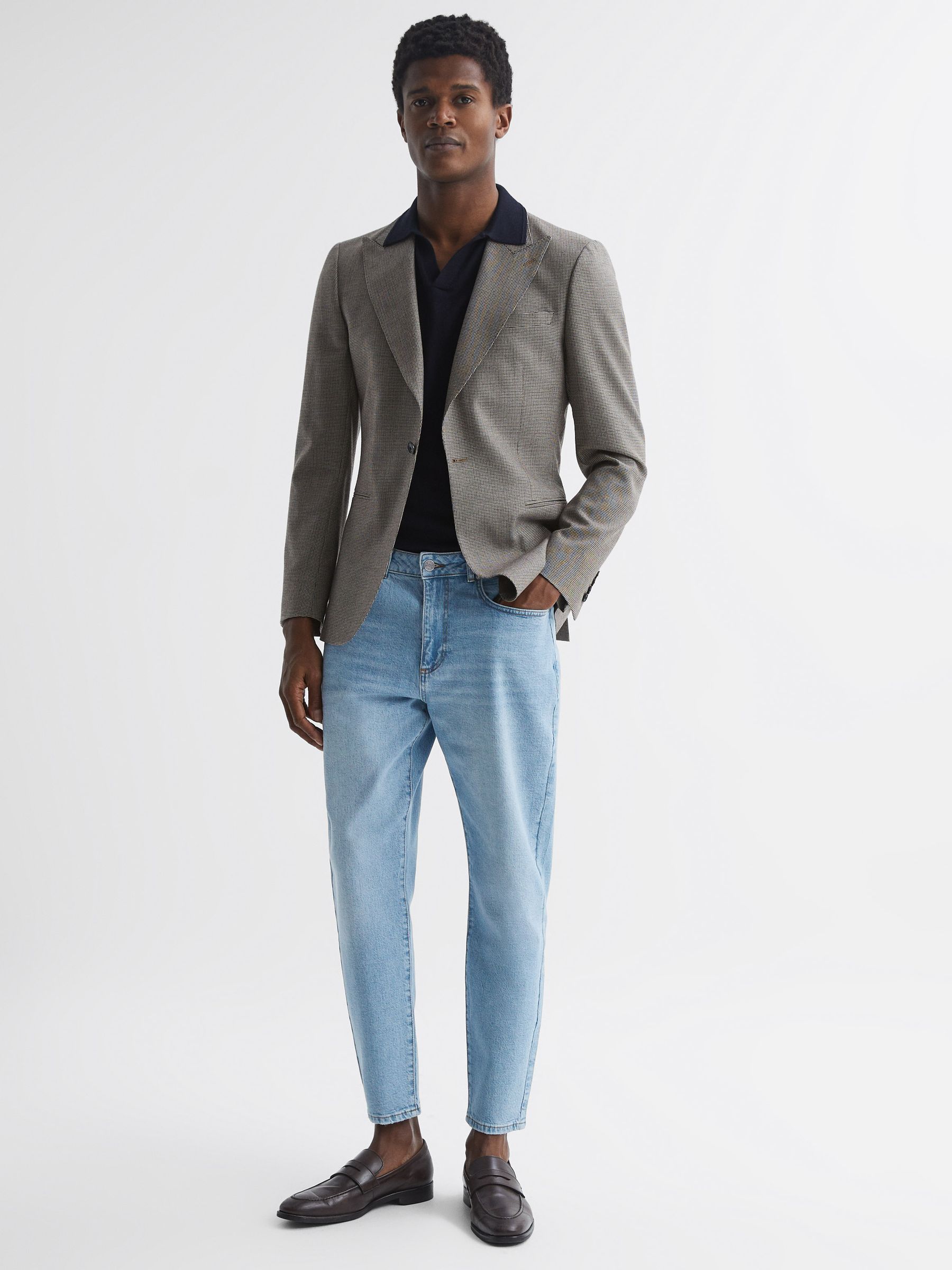 Tapered Slim Fit Acid Wash Jeans in Washed Blue - Image 3 of 5