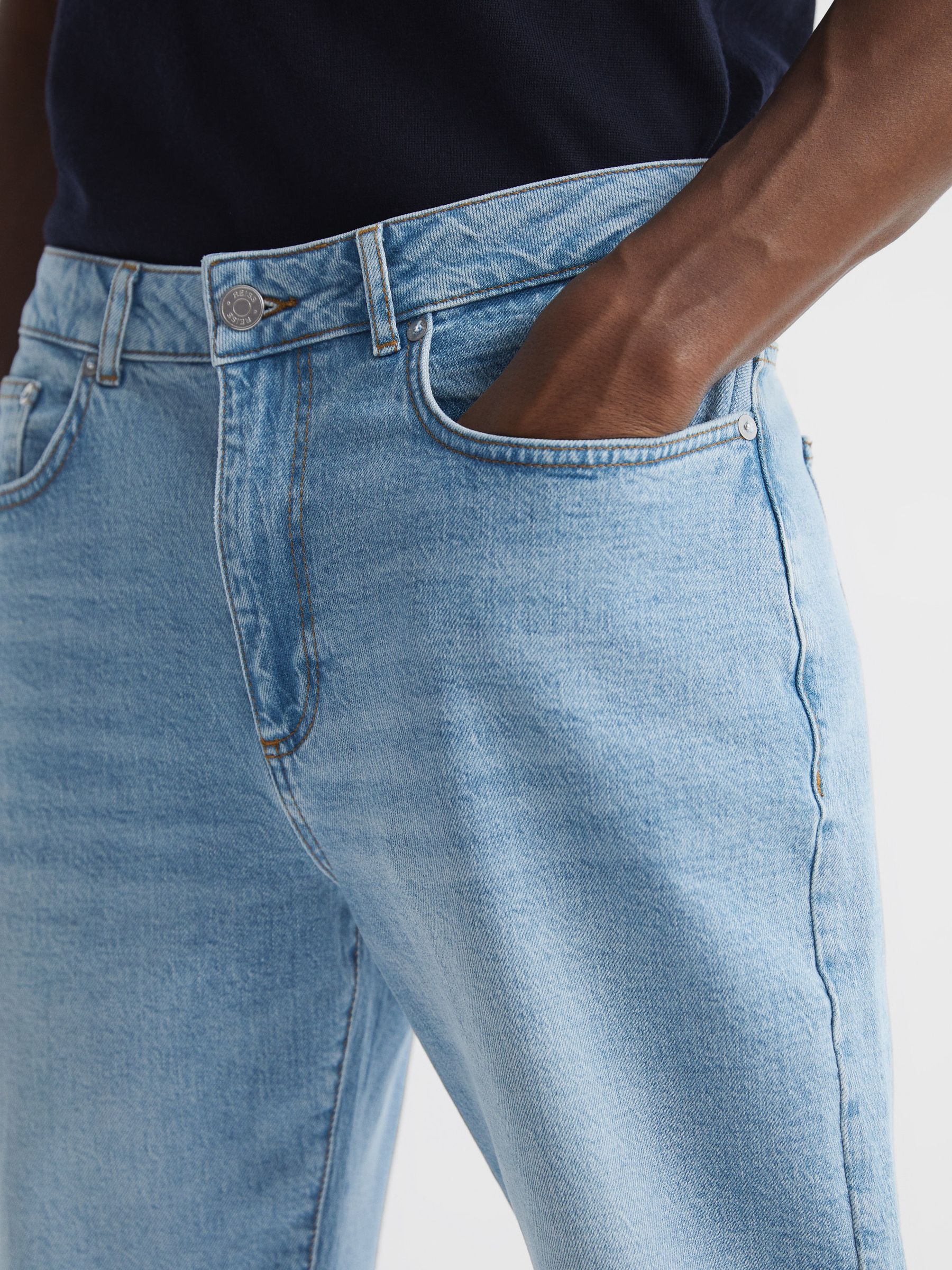 Tapered Slim Fit Acid Wash Jeans in Washed Blue - Image 4 of 5