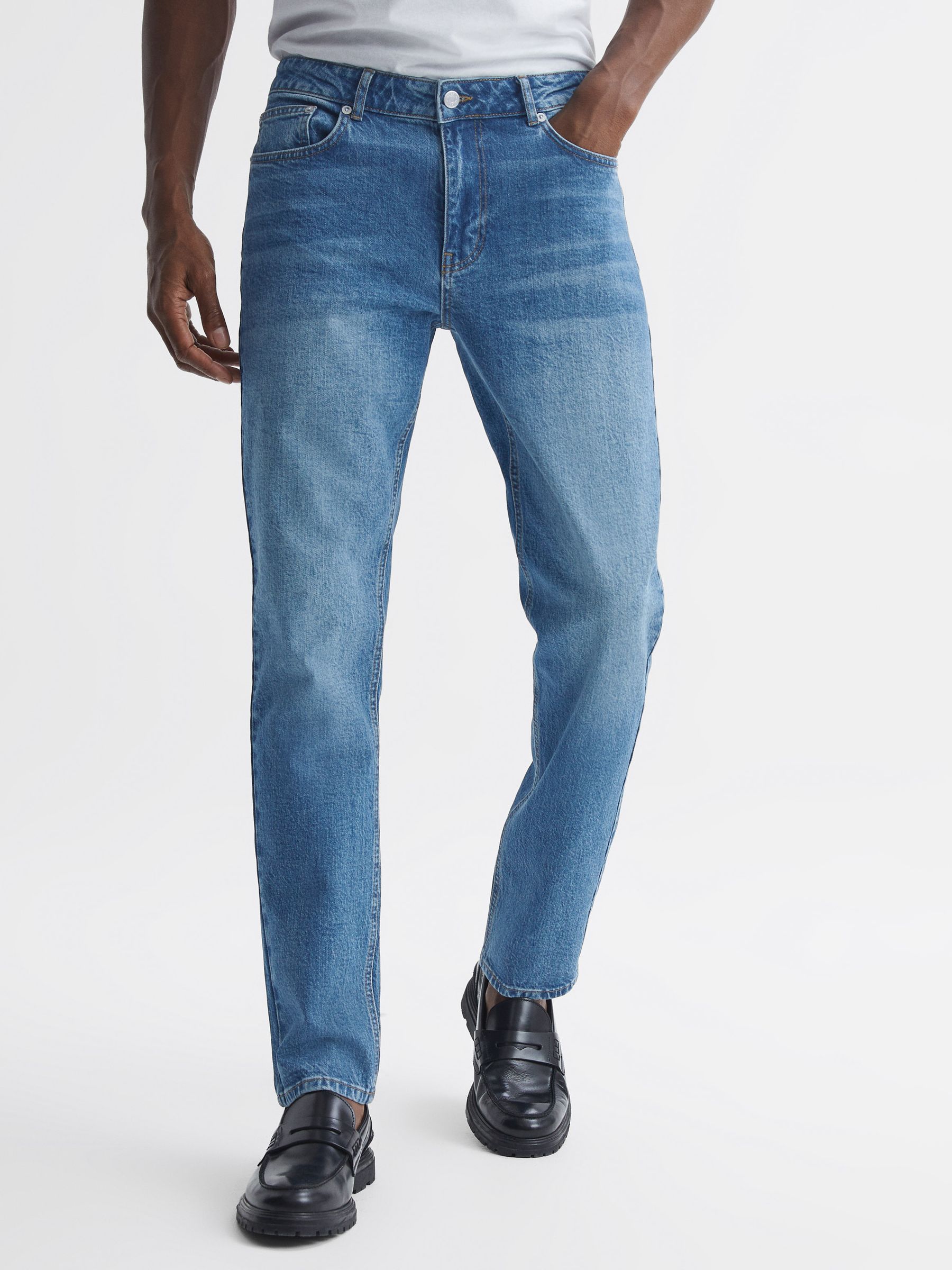 Tapered Slim Fit Jeans in Washed Blue - Image 1 of 5