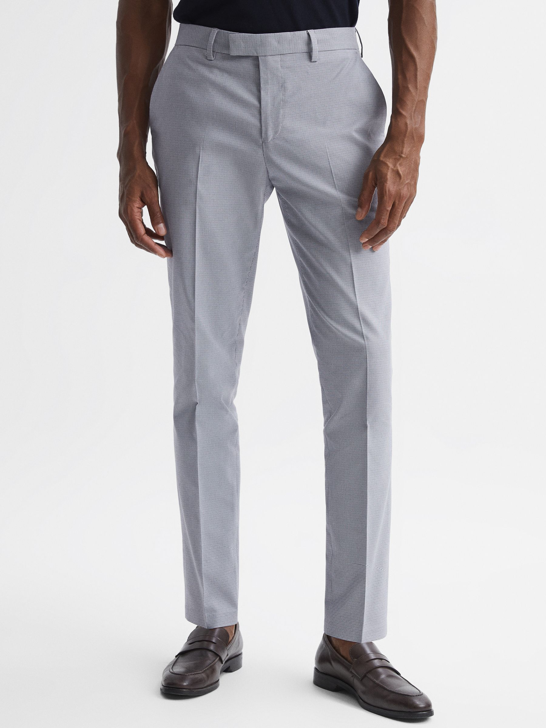 Slim Fit Puppytooth Chinos in Soft Blue - Image 1 of 6