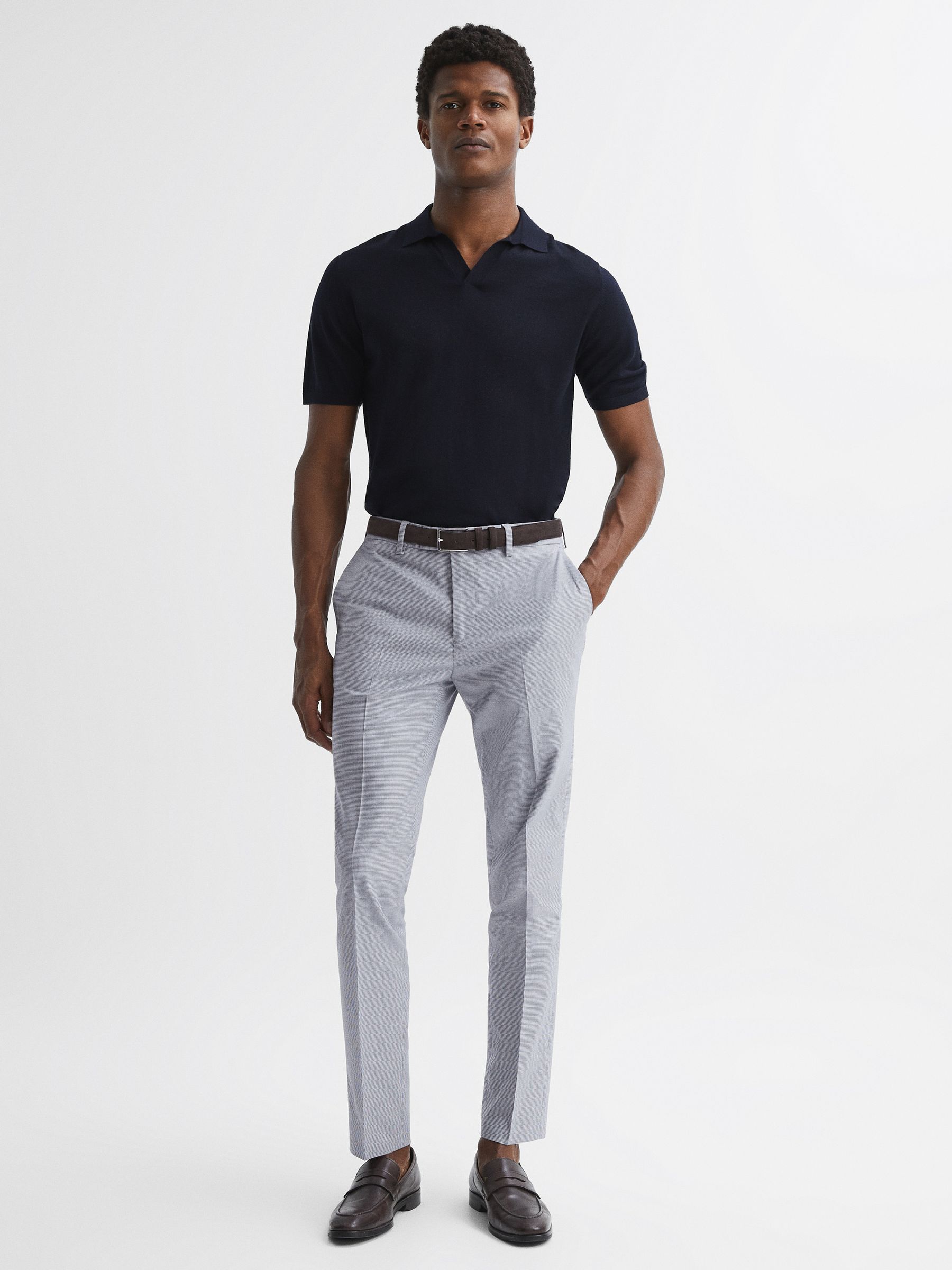 Slim Fit Puppytooth Chinos in Soft Blue - Image 3 of 6