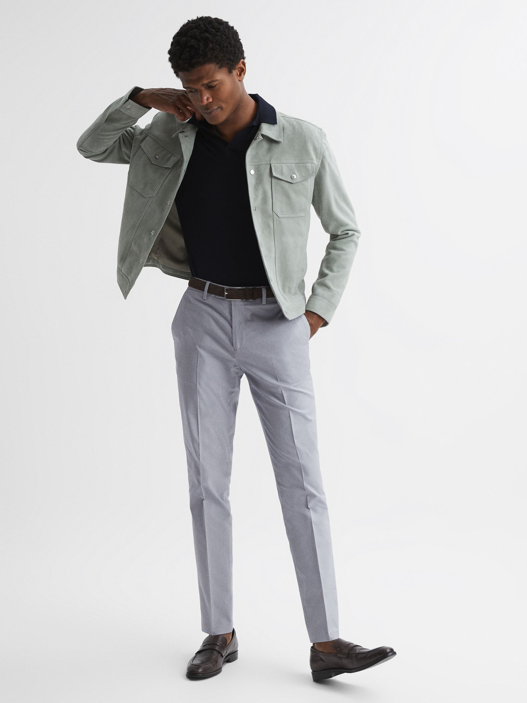Slim Fit Puppytooth Chinos in Soft Blue - Image 6 of 6