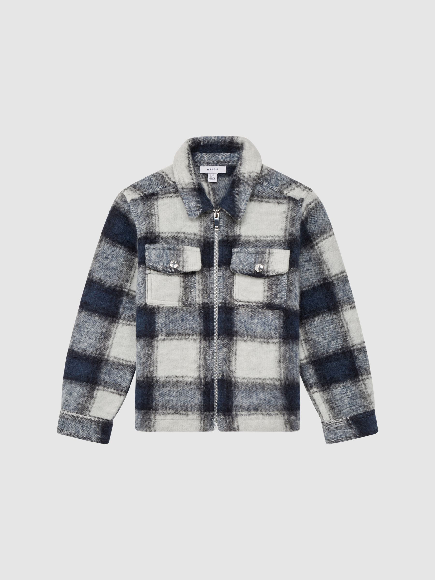 Checked Zip Up Overshirt in Blue/White - Image 2 of 6