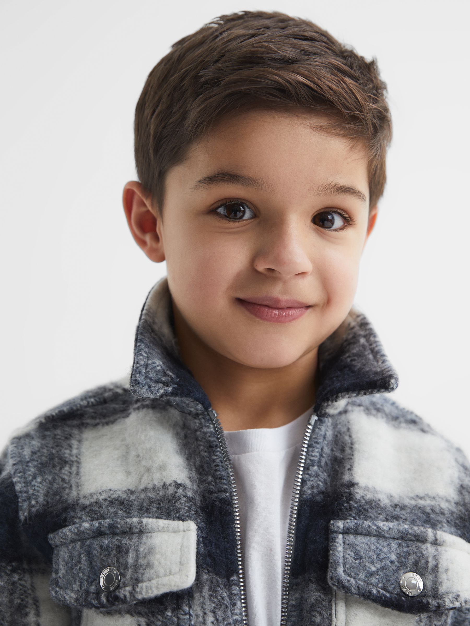 Checked Zip Up Overshirt in Blue/White - Image 4 of 6