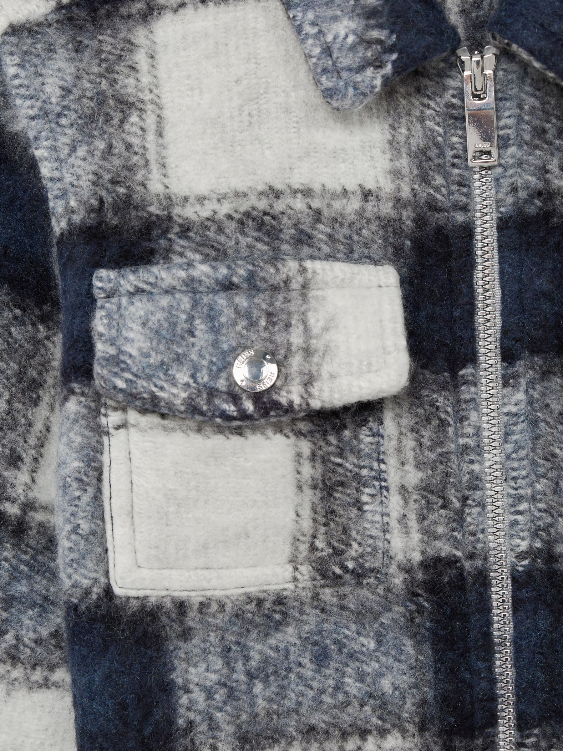 Checked Zip Up Overshirt in Blue/White - Image 6 of 6