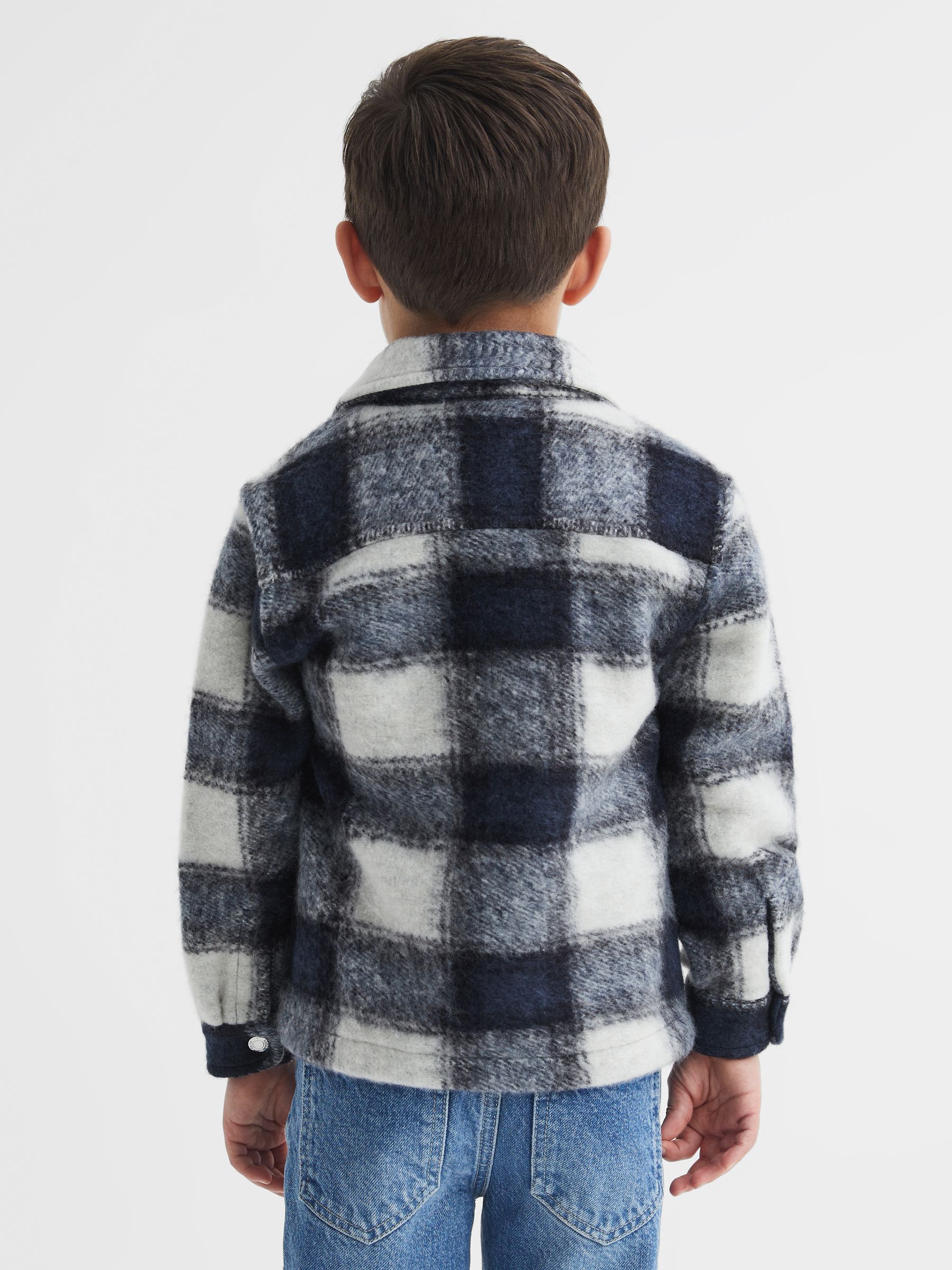 9-12 yrs Checked Zip Up Overshirt in Blue/White - Image 5 of 6