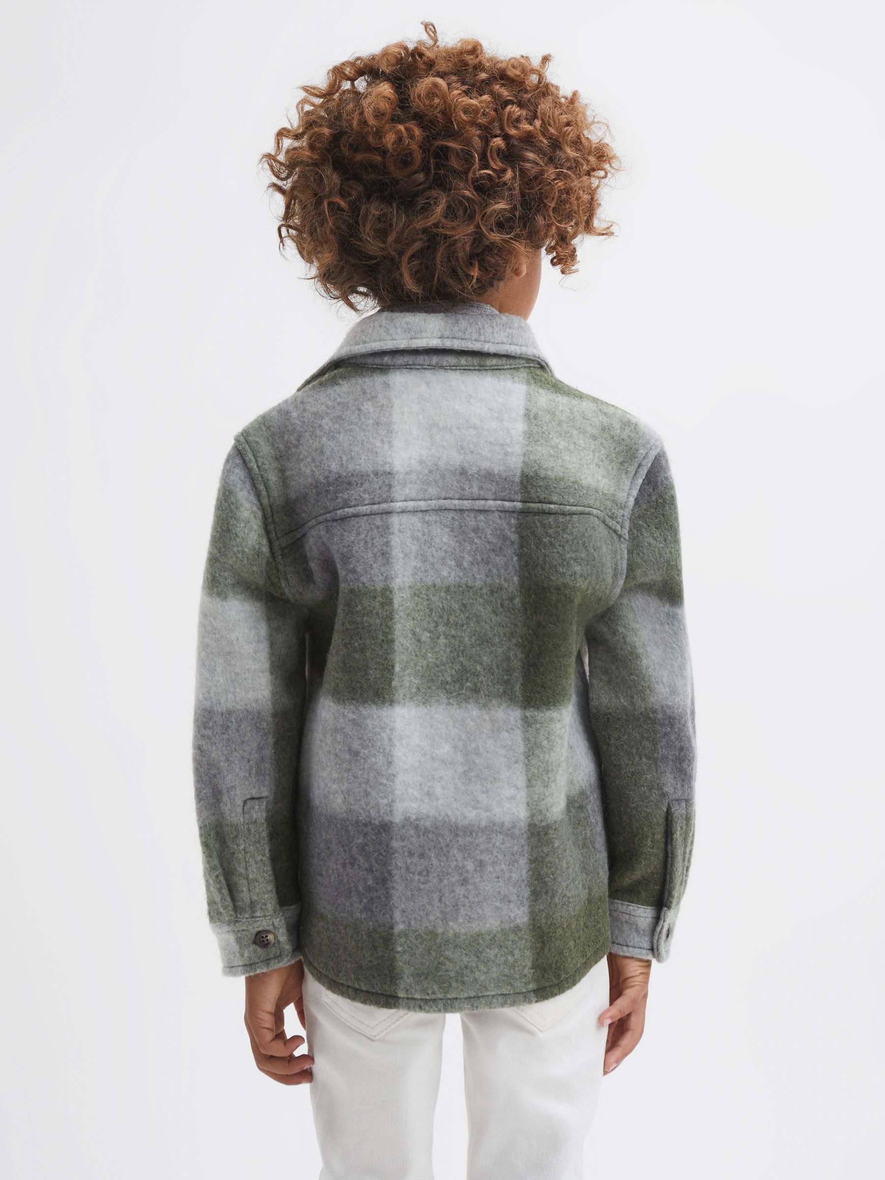 Long Sleeve Brushed Overshirt in Green/Ecru - Image 5 of 6